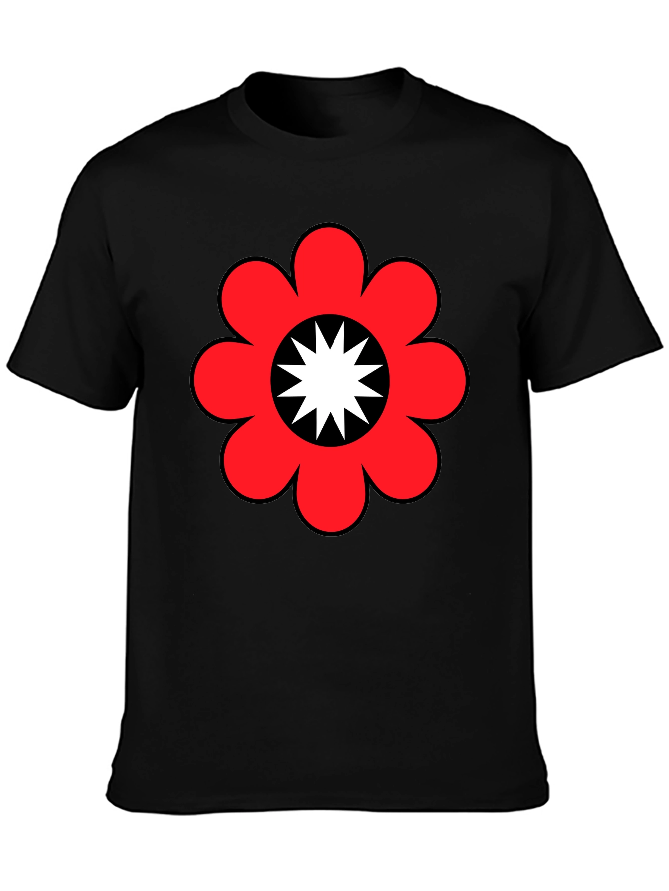 Retro Flower Power Graphic Tee - Black