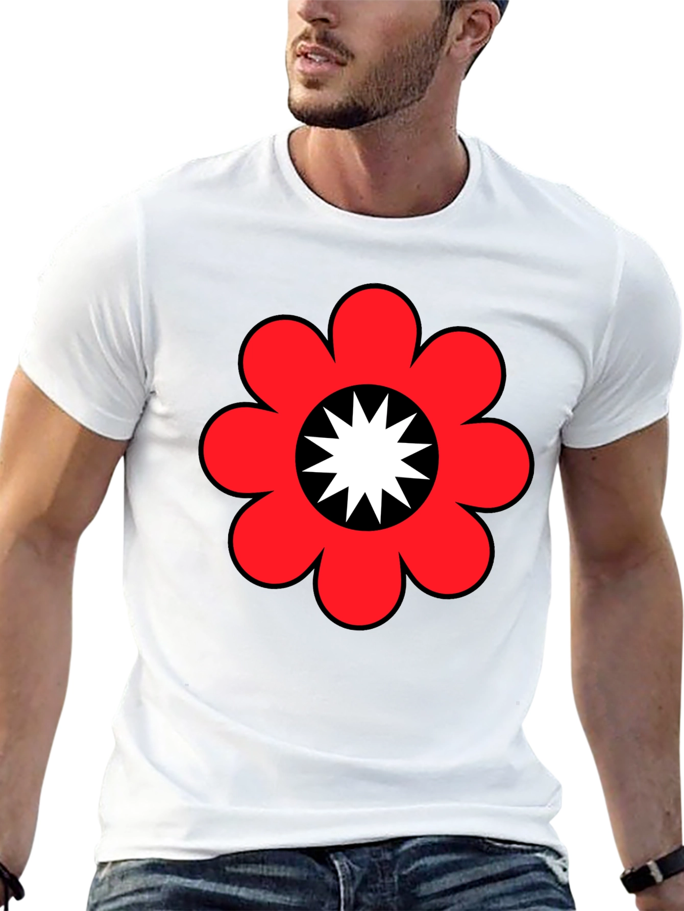 Retro Flower Power Graphic Tee - Black