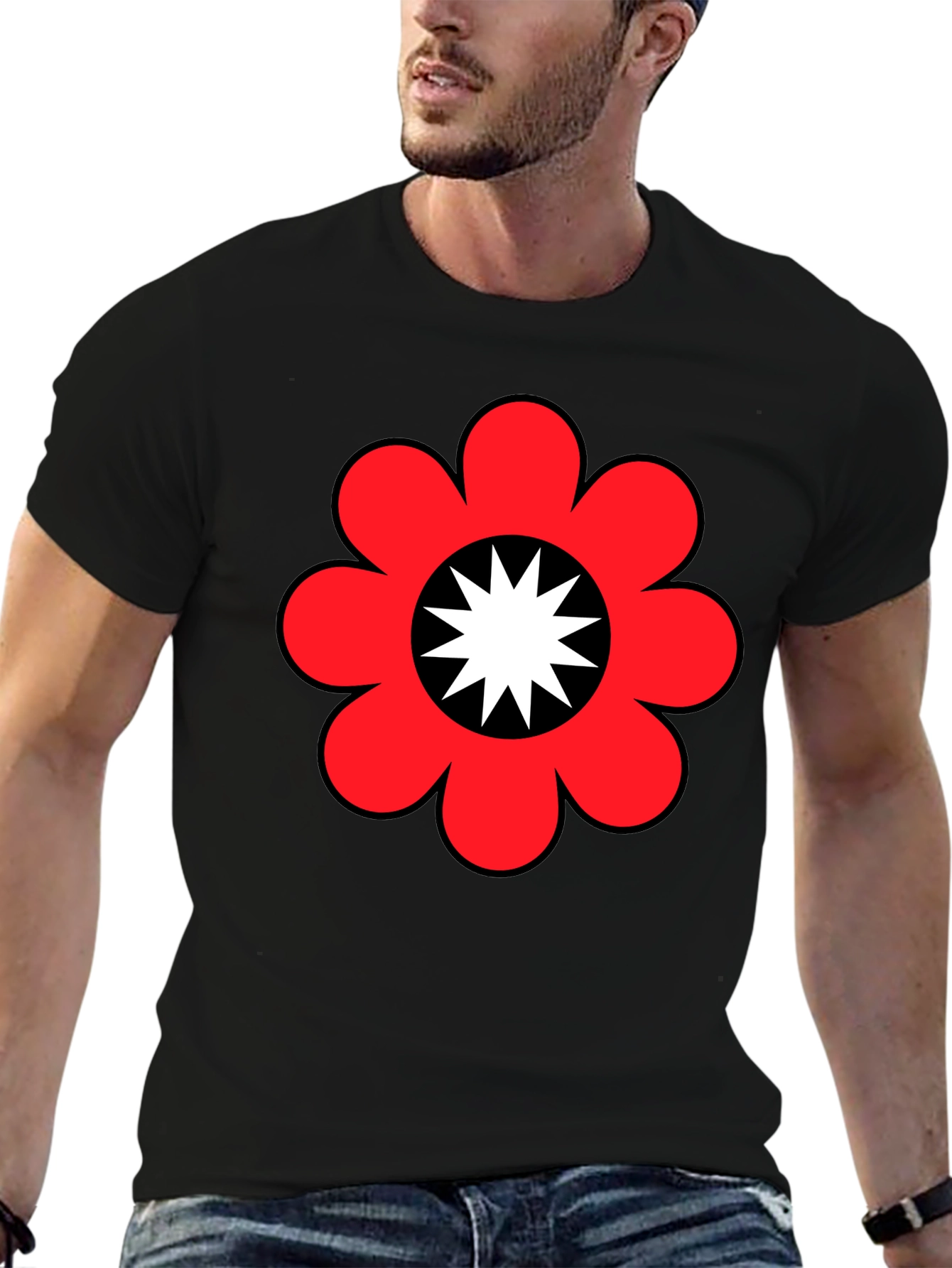 Retro Flower Power Graphic Tee - Black