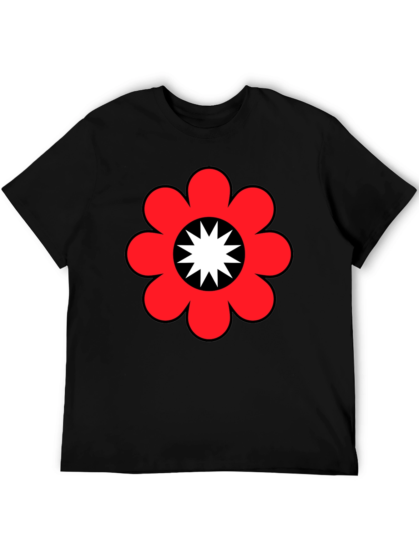 Retro Flower Power Graphic Tee - Black
