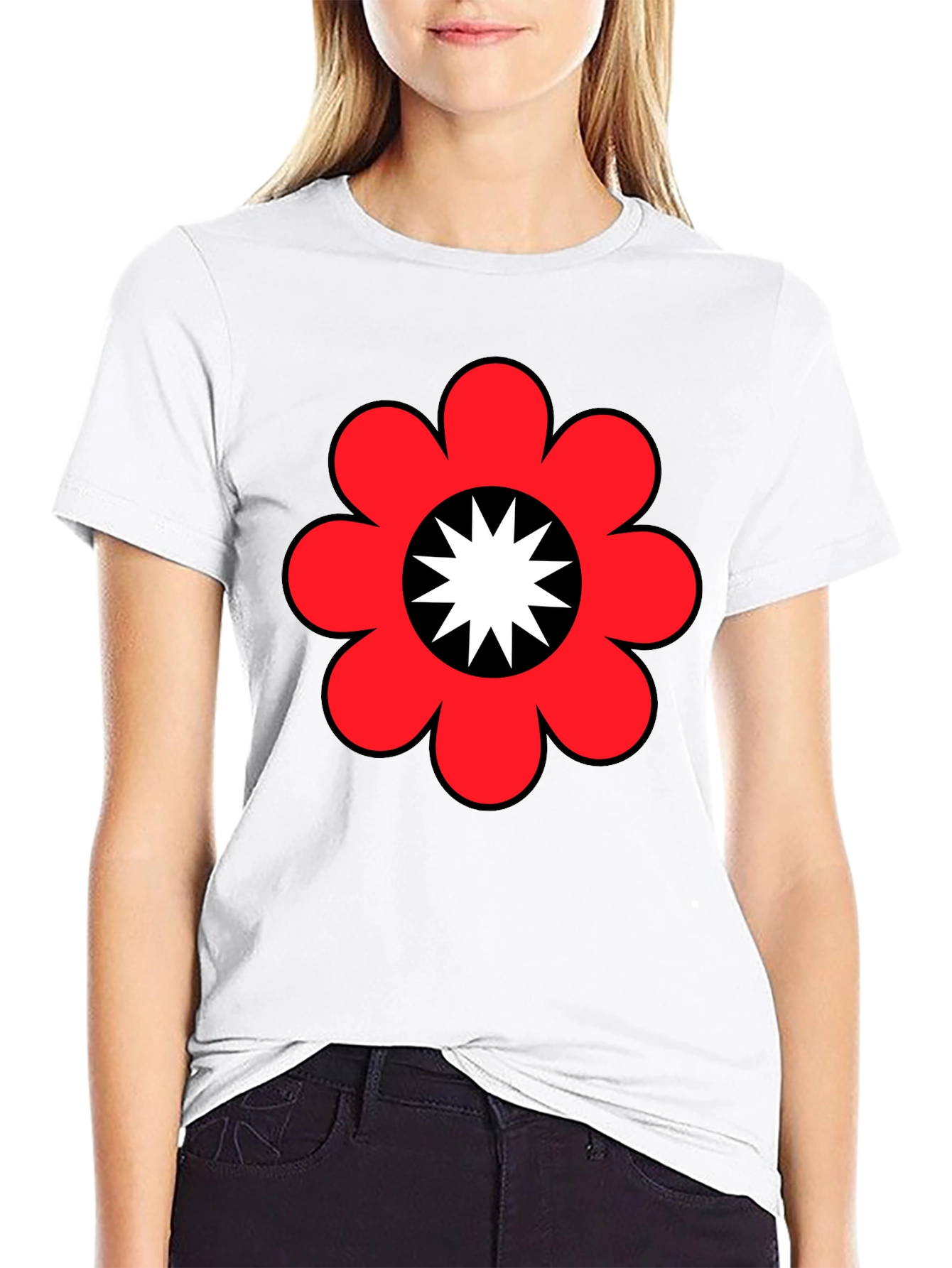 Retro Flower Power Graphic Tee - Black