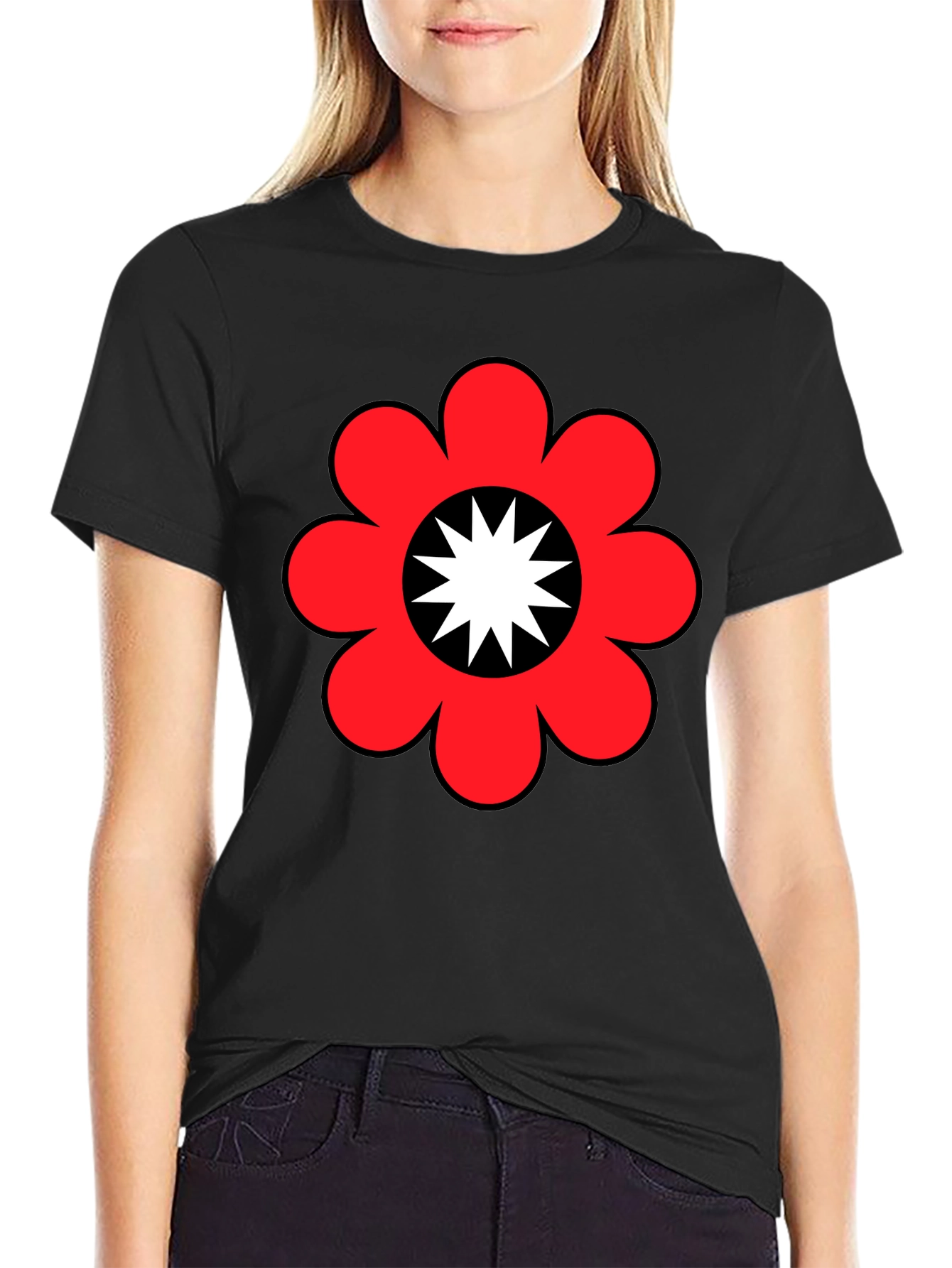 Retro Flower Power Graphic Tee - Black