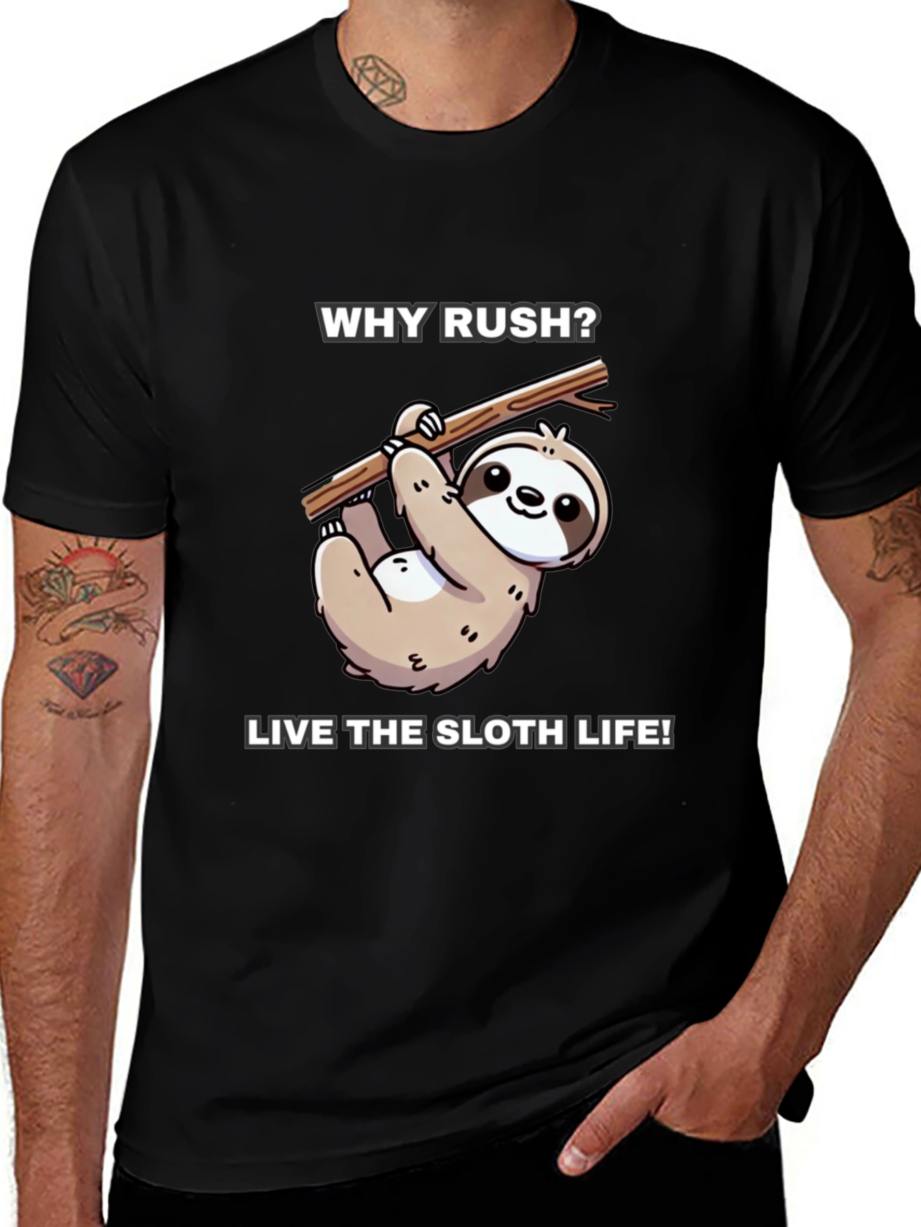 Why Rush? Sloth Life T-Shirt - Black