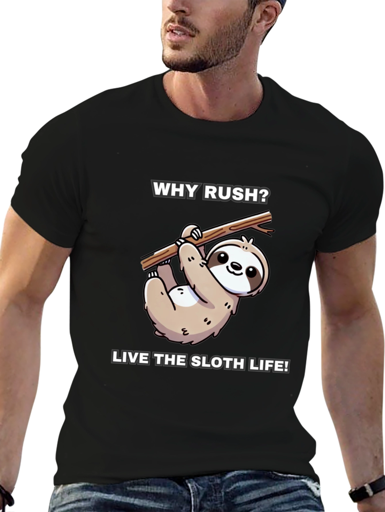 Why Rush? Sloth Life T-Shirt - Black