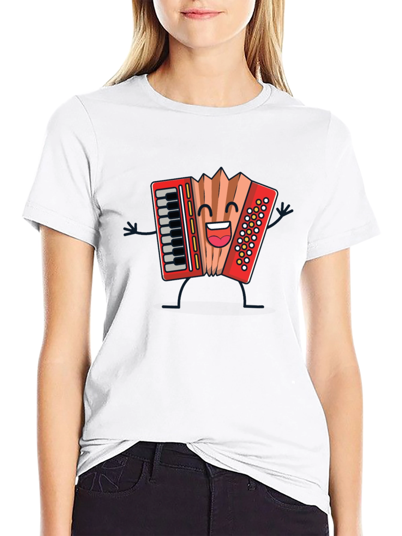 Accordion Cartoon Black T-Shirt