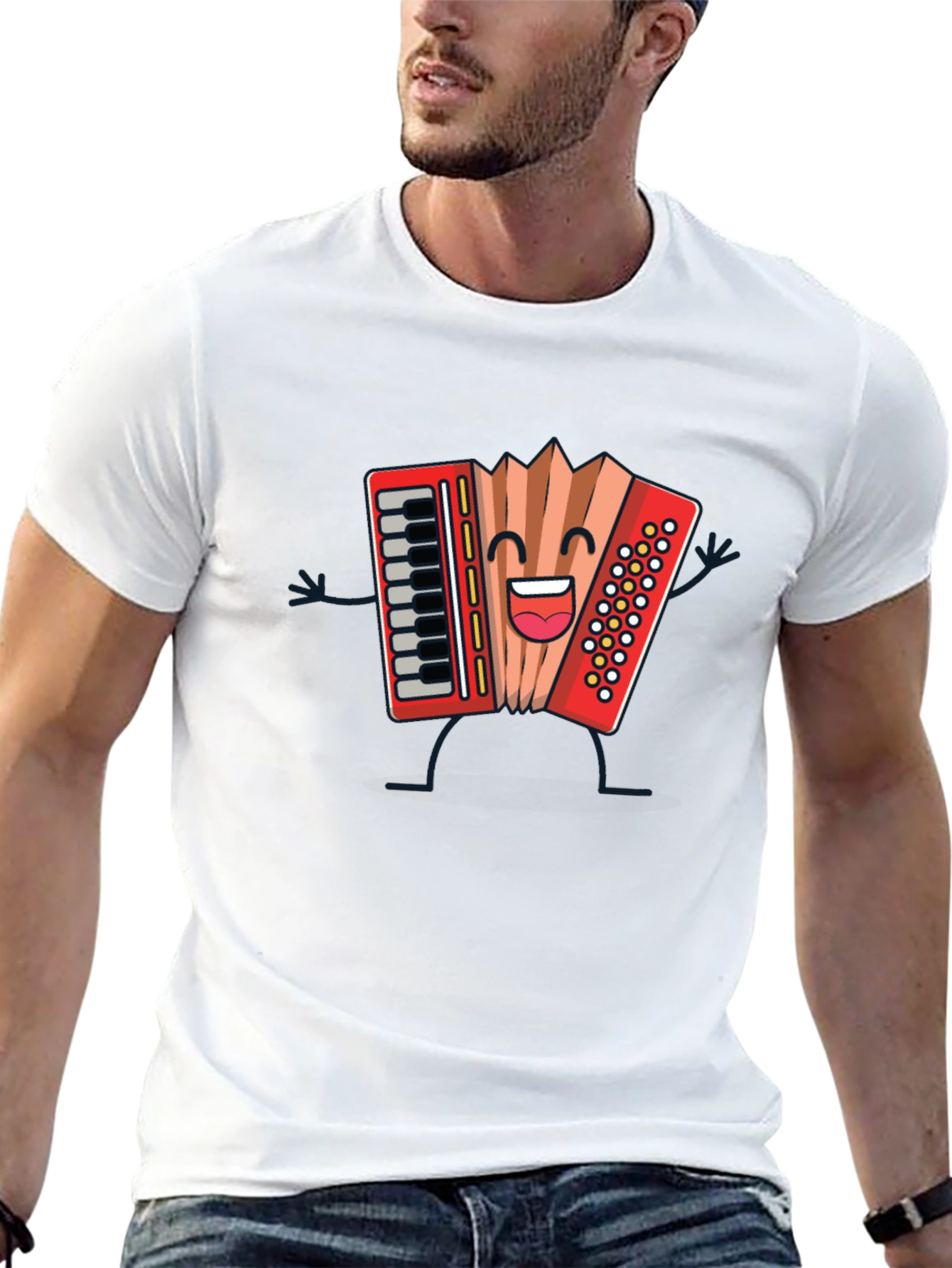 Accordion Cartoon Black T-Shirt