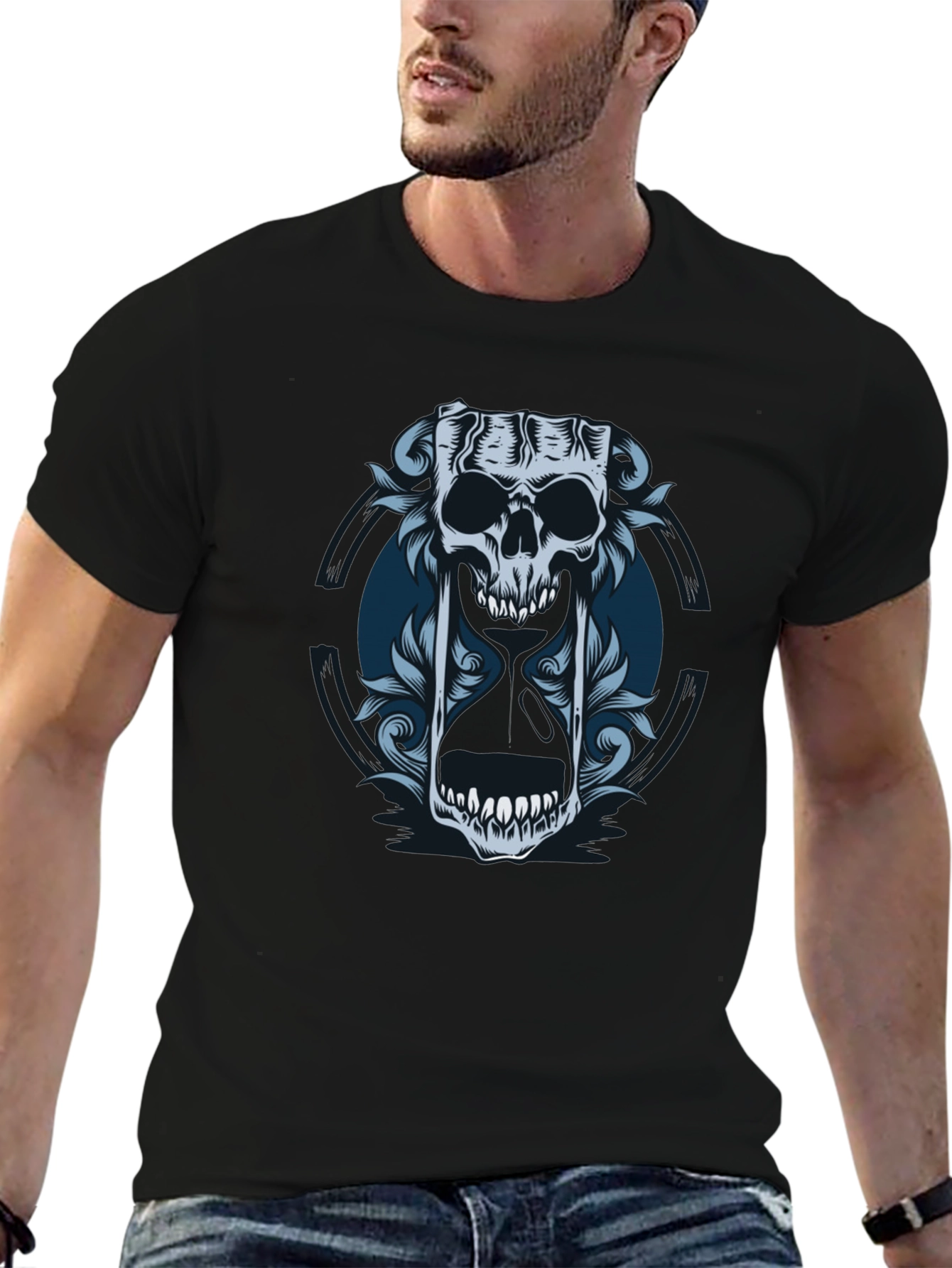 Skull Hourglass Graphic Tee - Edgy Style