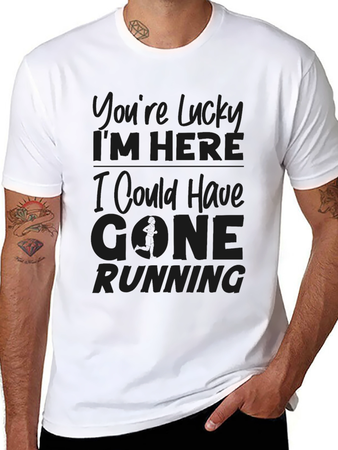 Lucky Im Here Running Sarcastic Graphic Tee