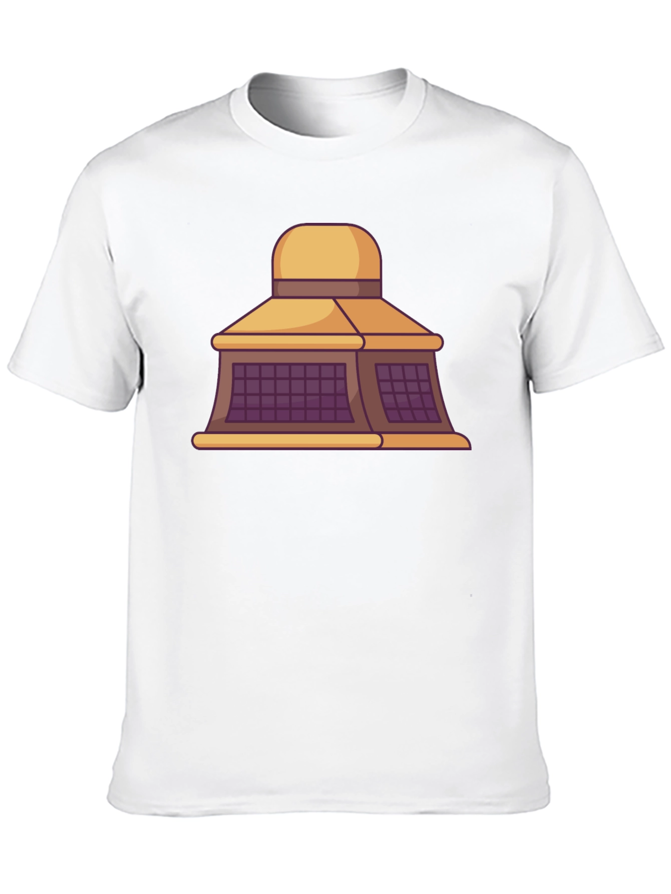 Black T-Shirt with Building Cartoon Design