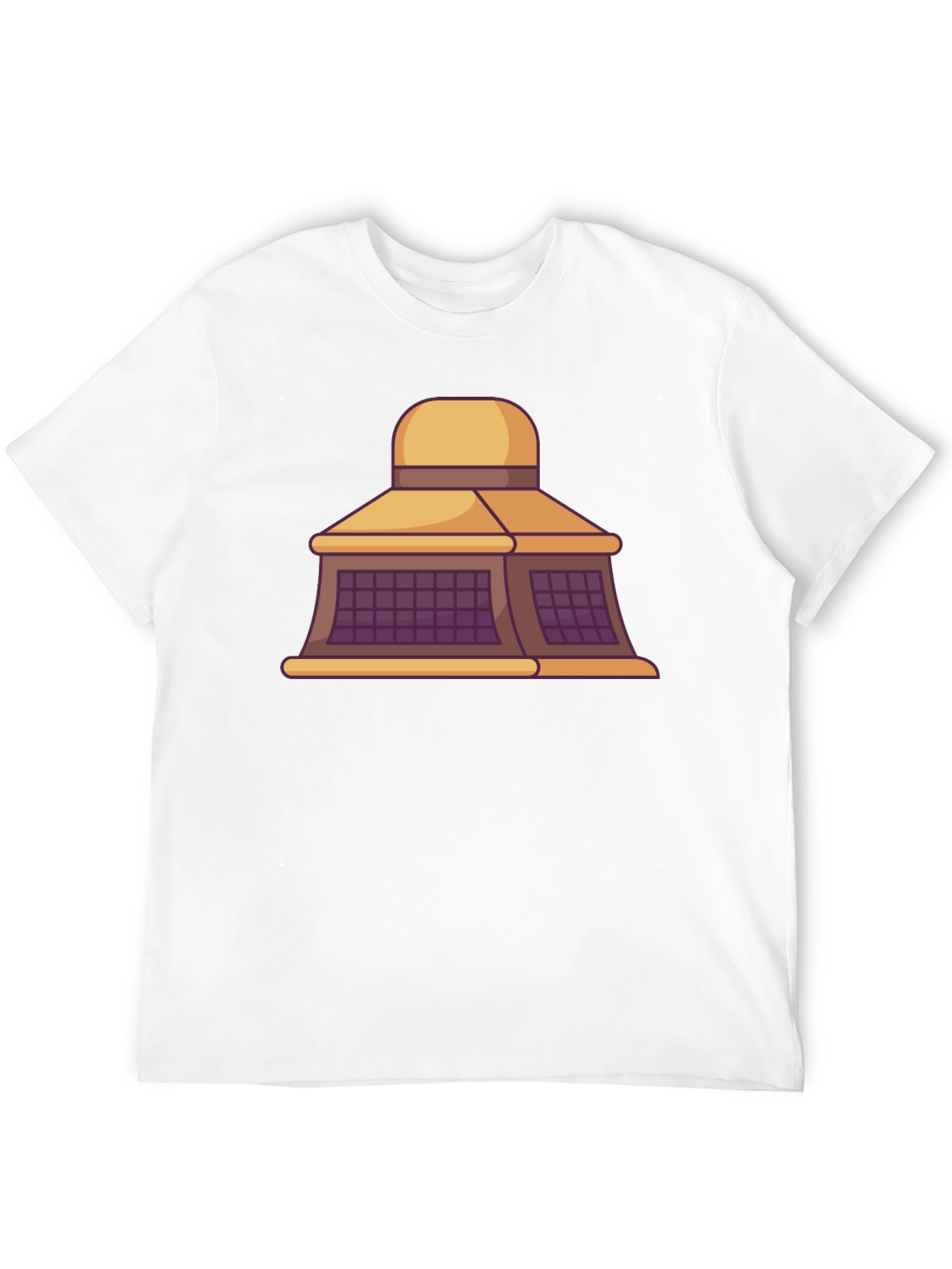 Black T-Shirt with Building Cartoon Design