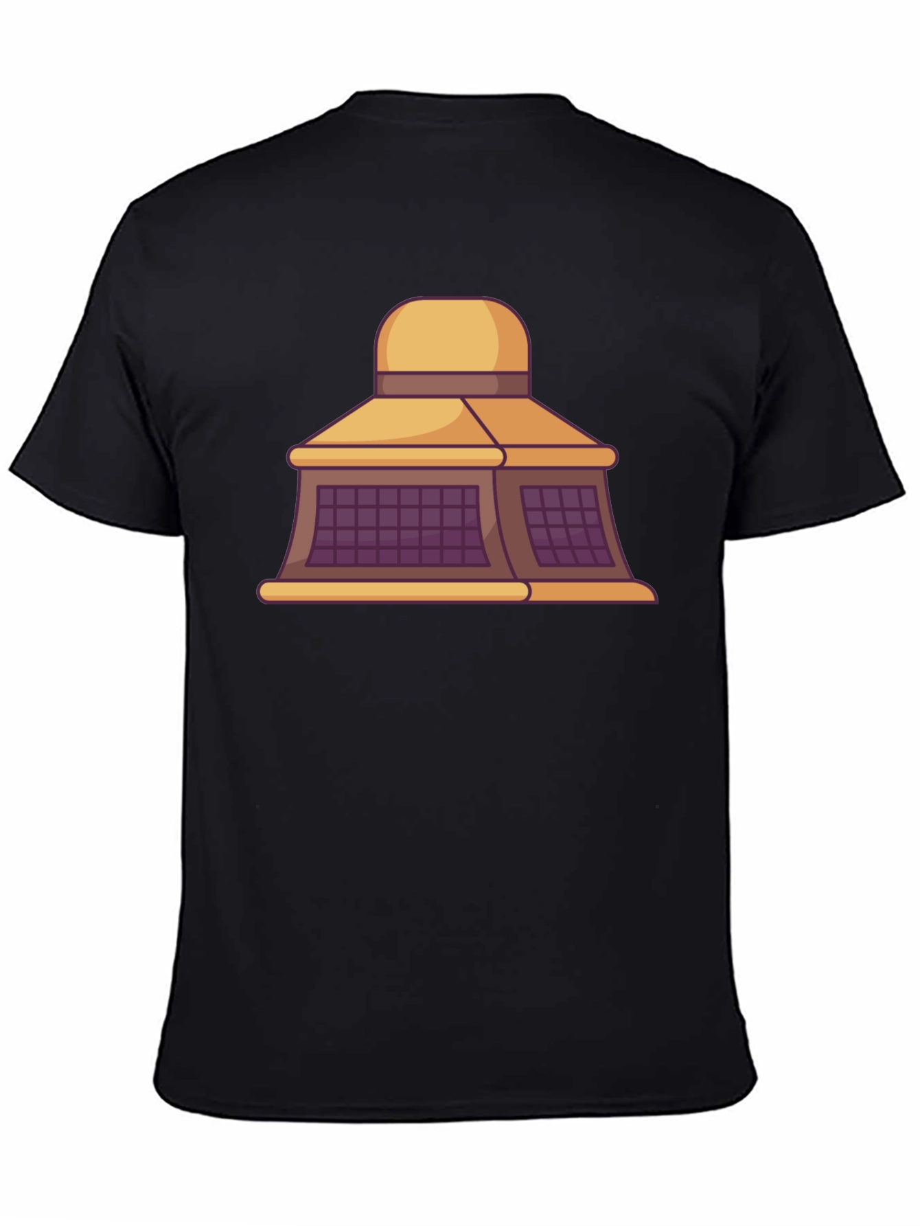 Black T-Shirt with Building Cartoon Design