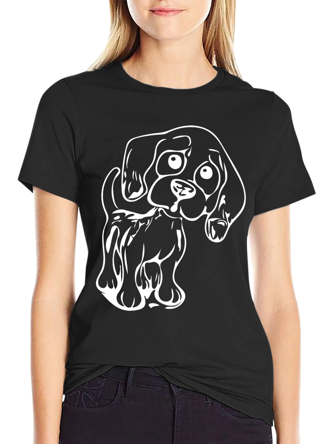 Cute Puppy Graphic Black T-Shirt