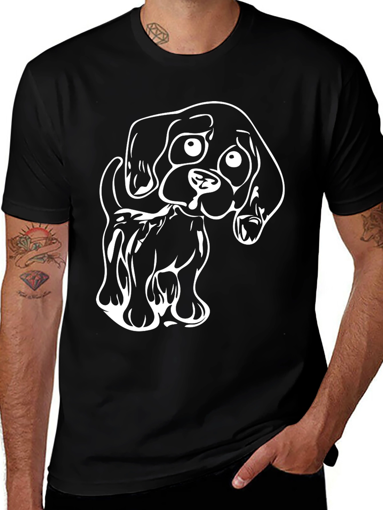Cute Puppy Graphic Black T-Shirt