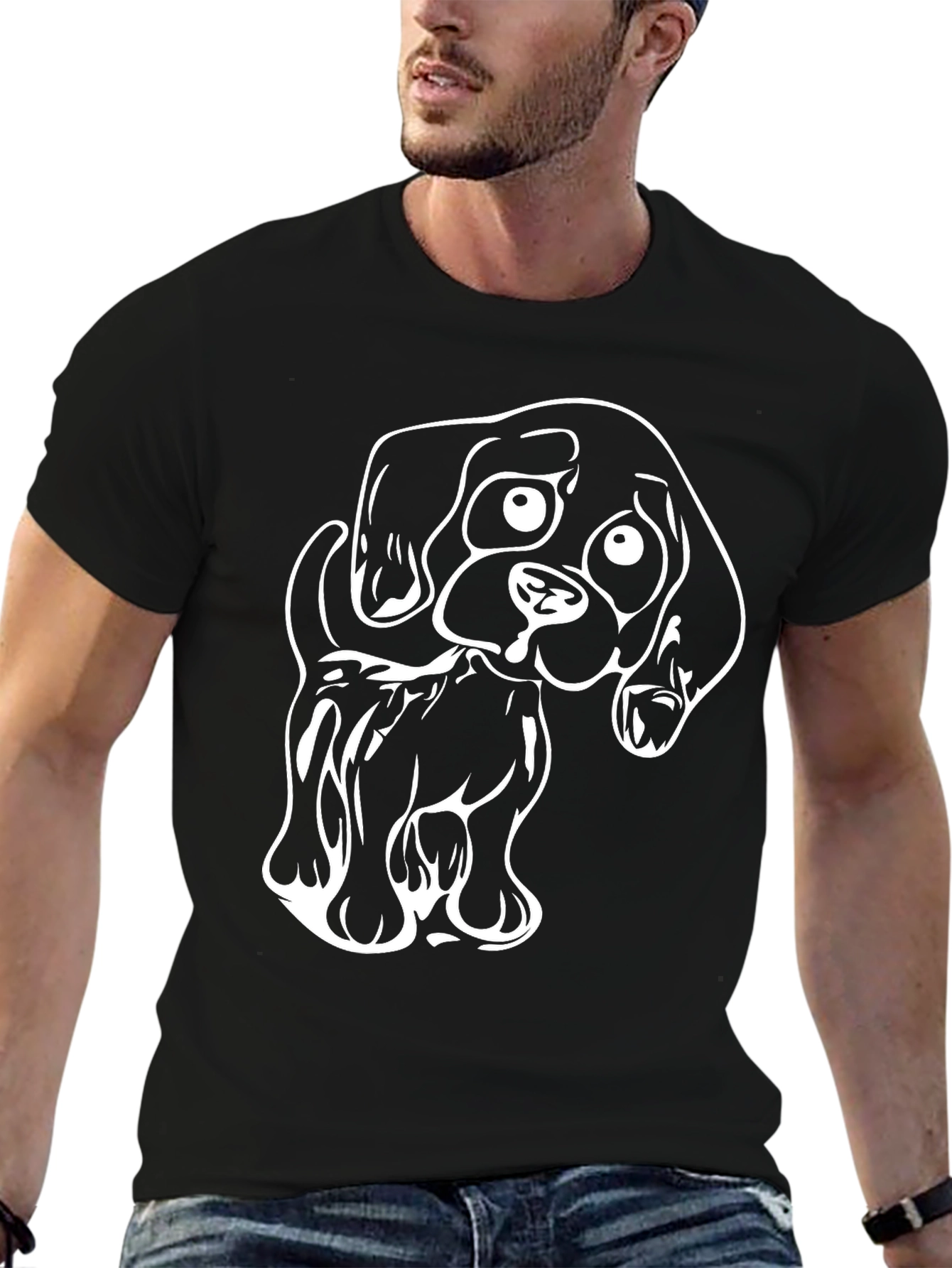 Cute Puppy Graphic Black T-Shirt