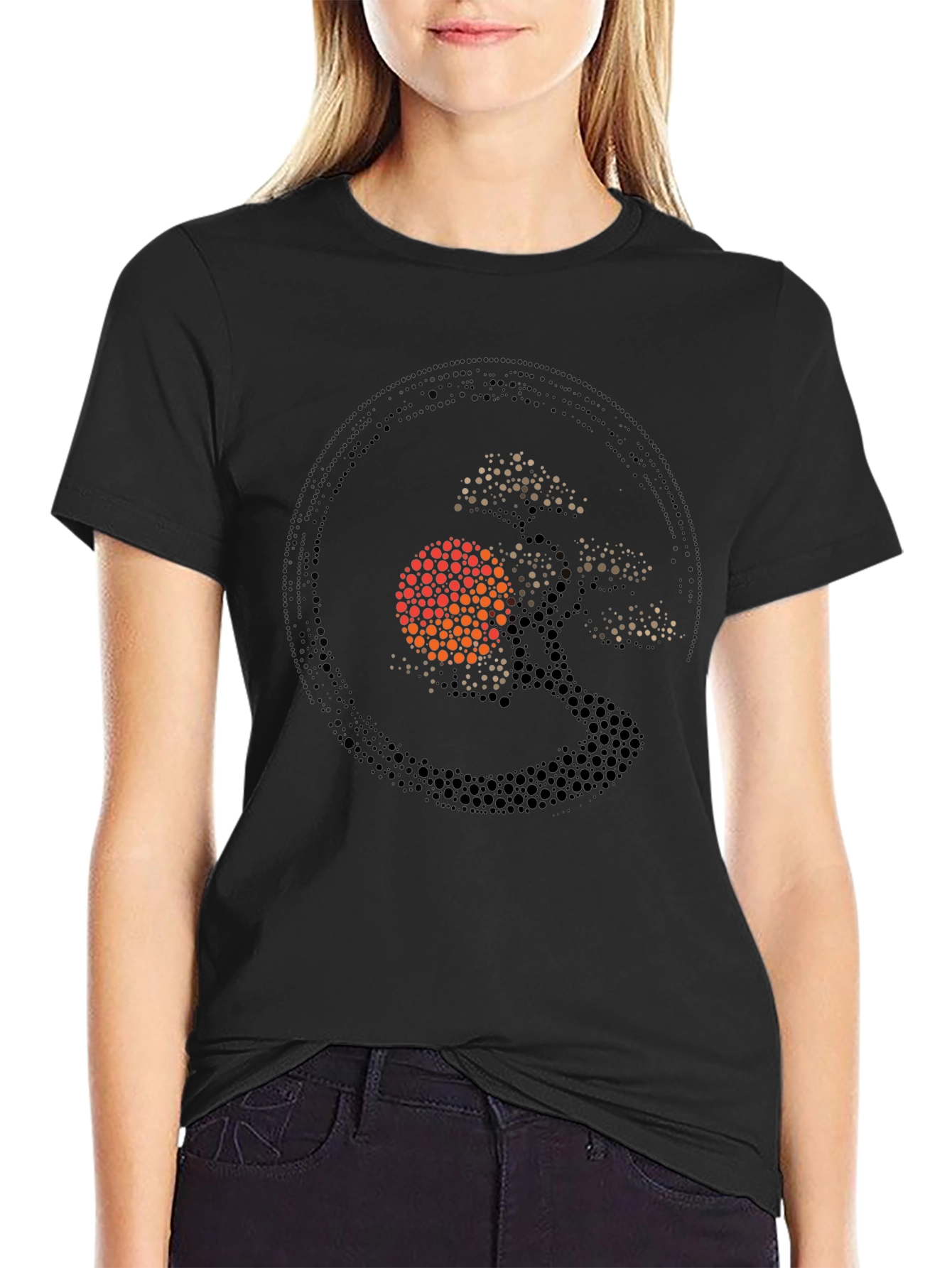 Bonsai Tree Sun Graphic Black T-Shirt