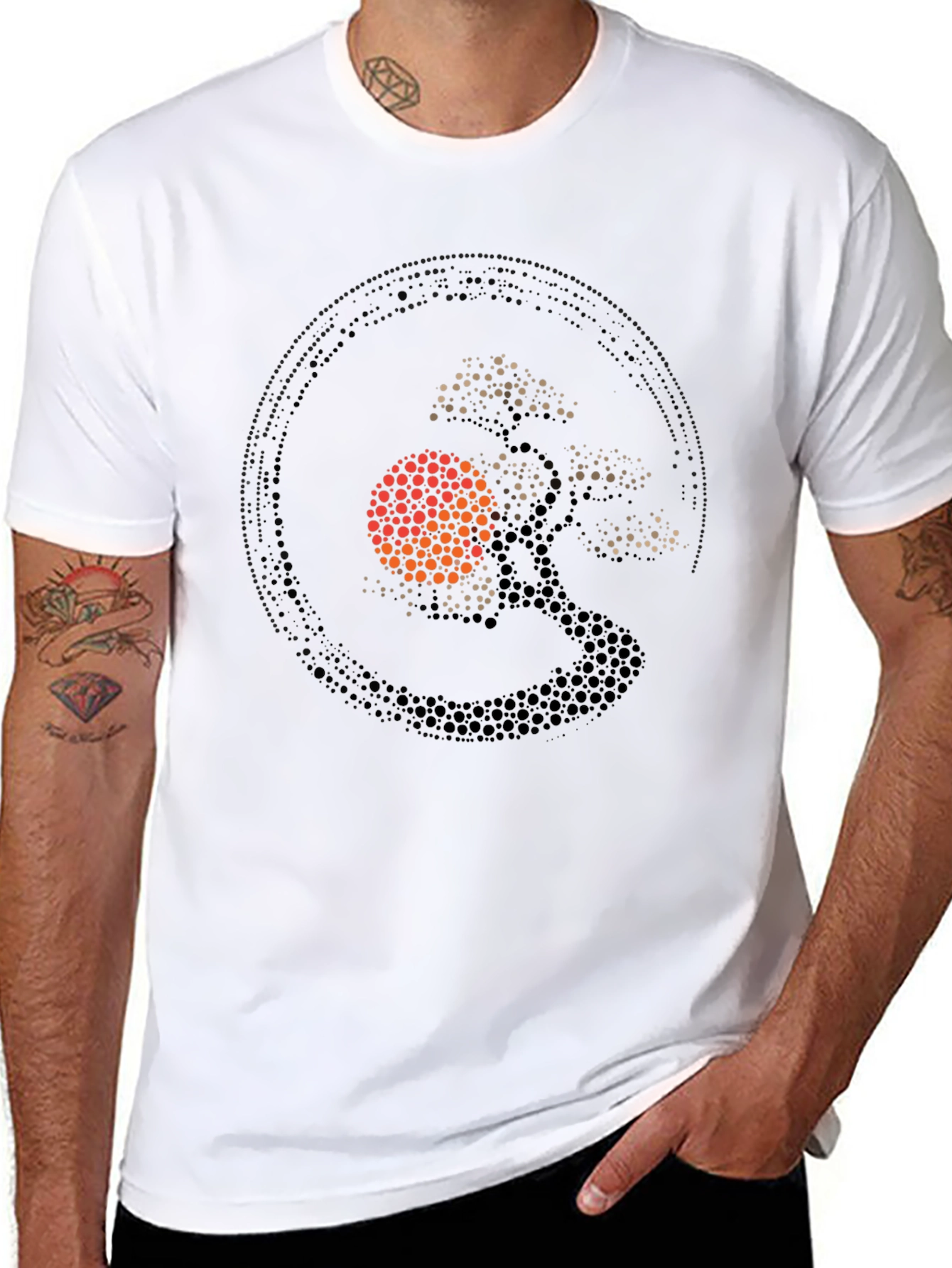 Bonsai Tree Sun Graphic Black T-Shirt