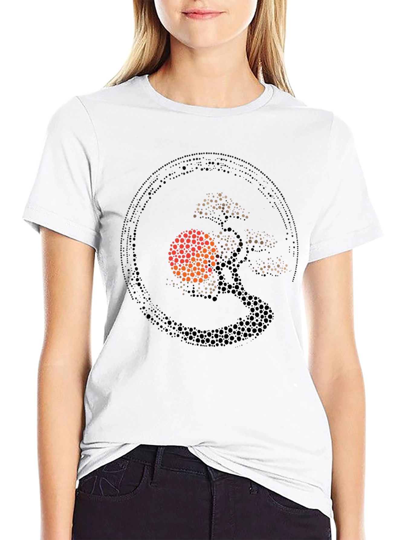 Bonsai Tree Sun Graphic Black T-Shirt