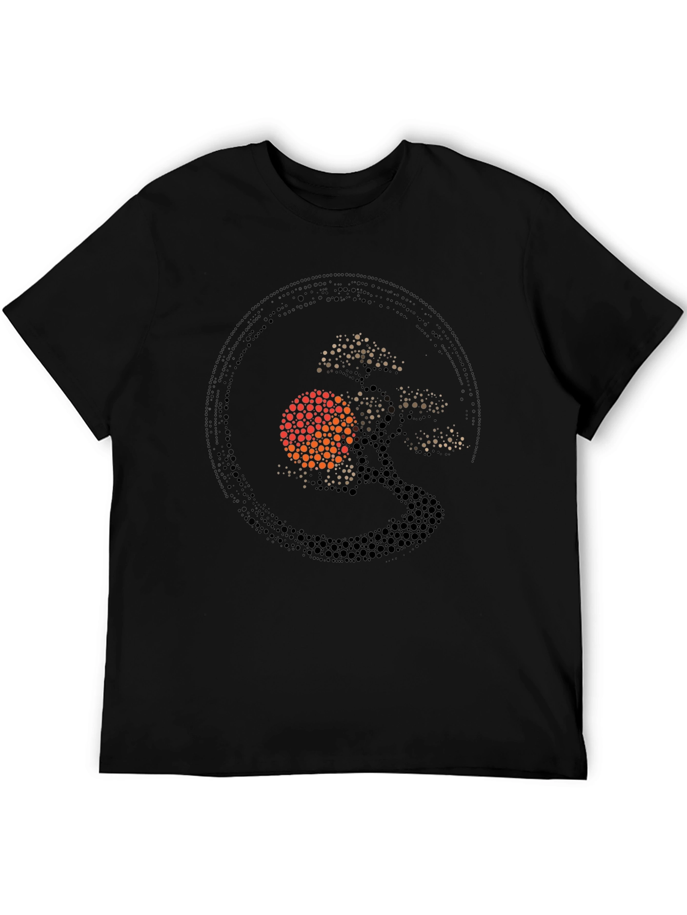 Bonsai Tree Sun Graphic Black T-Shirt