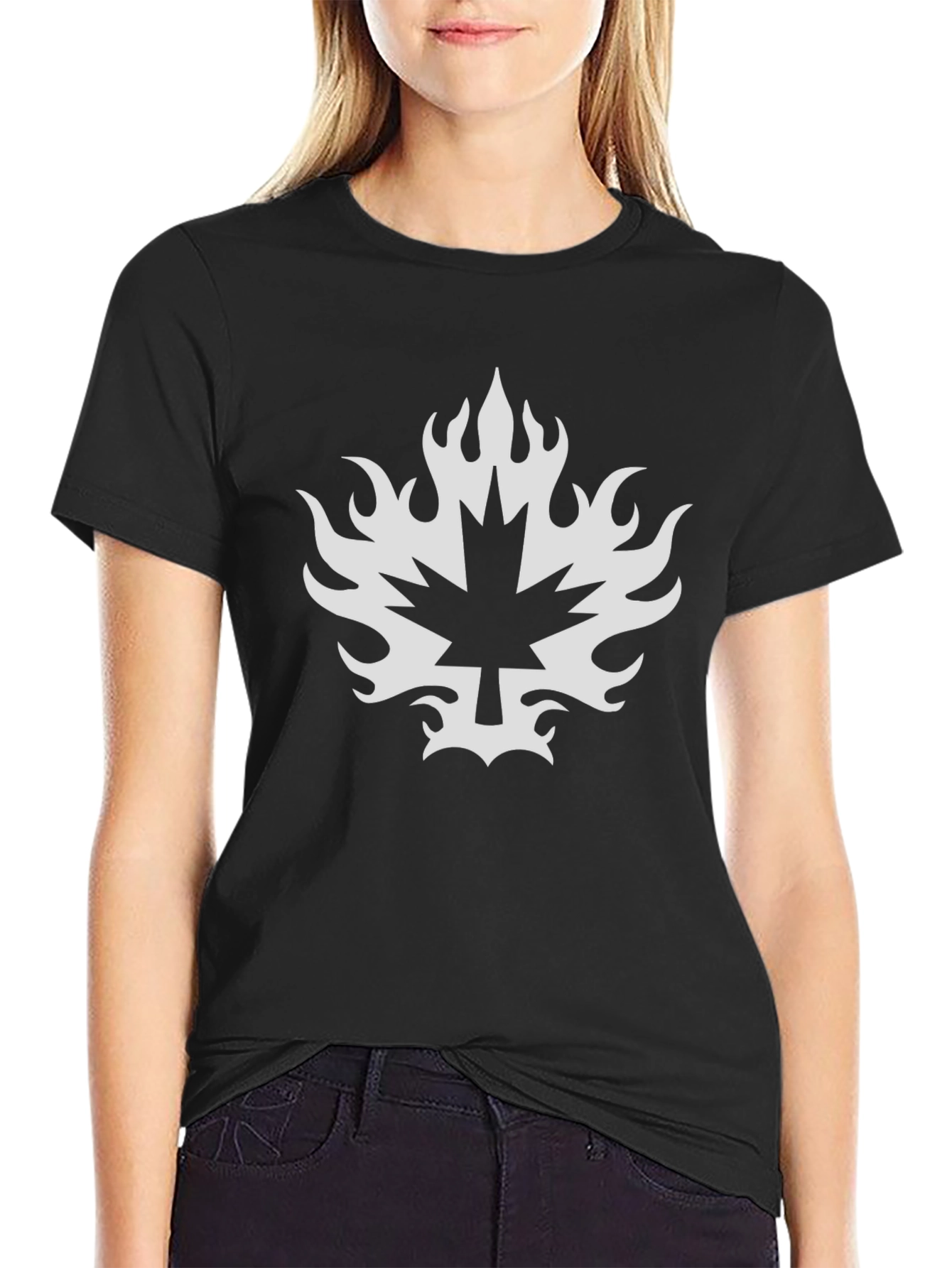 Maple Leaf Fire Graphic Black T-Shirt