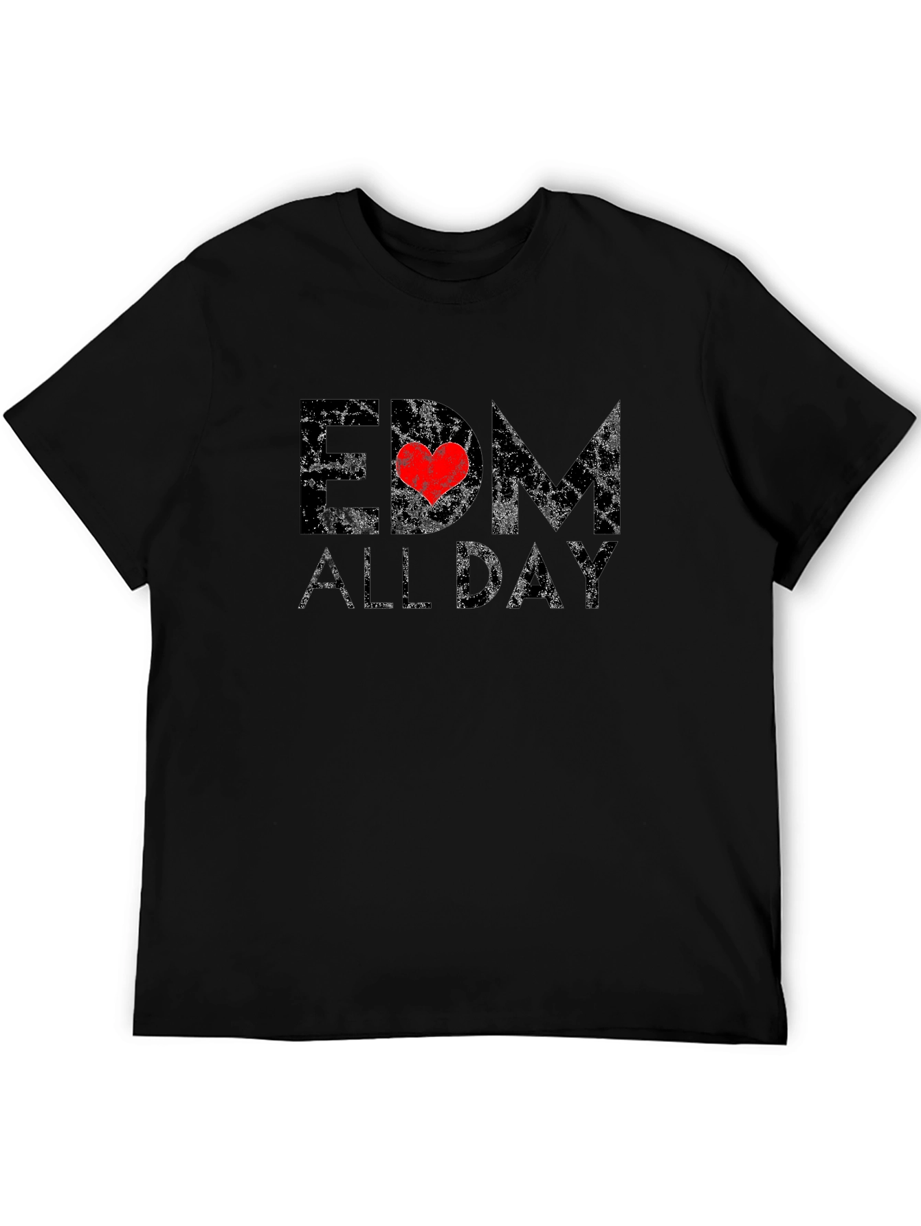 EDM All Day Heart Graphic Black T-Shirt