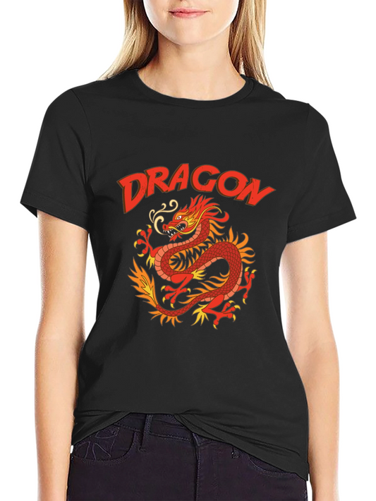 Dragon Graphic Print T-Shirt - Classic Crew Neck Tee