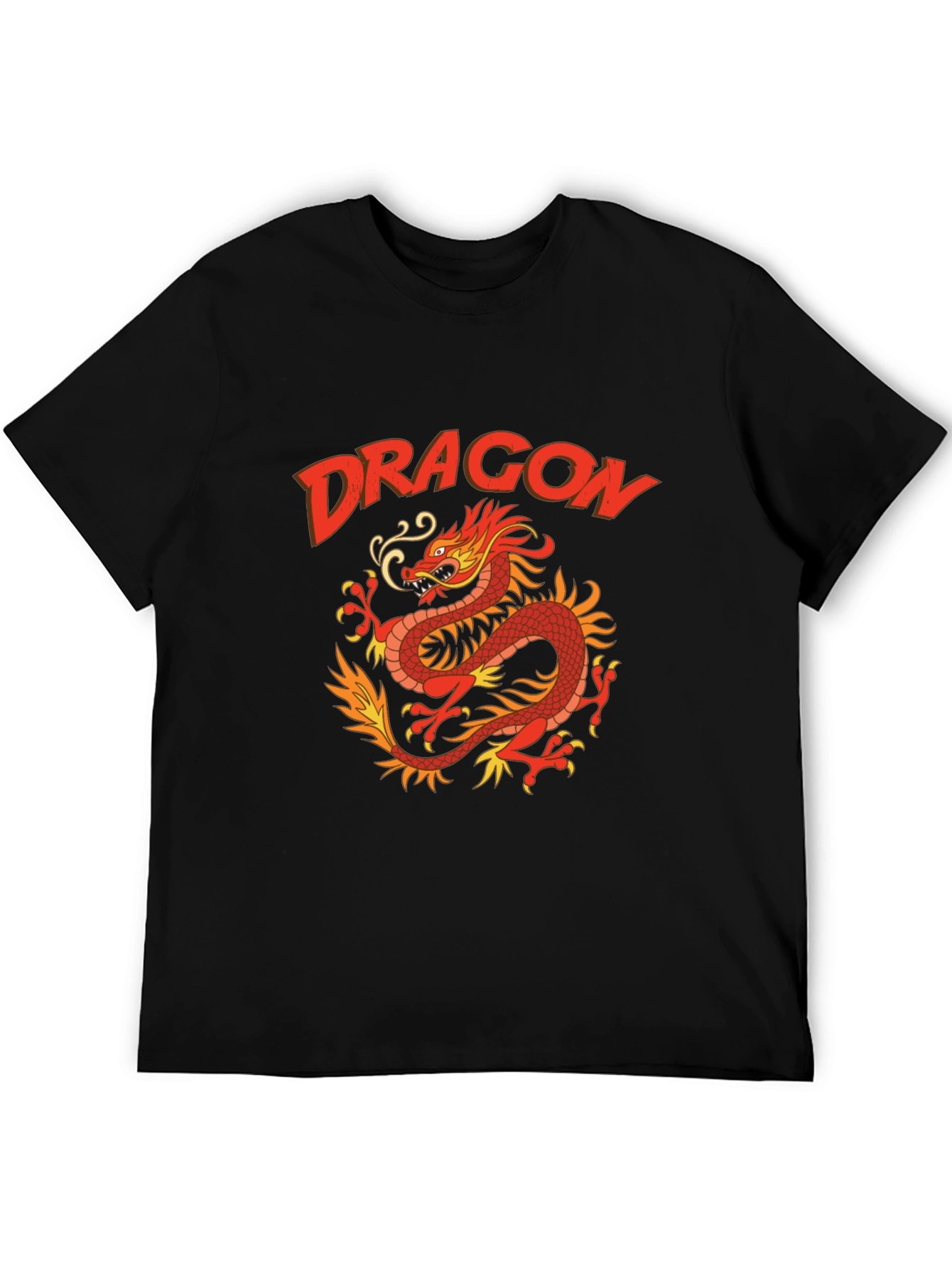 Dragon Graphic Print T-Shirt - Classic Crew Neck Tee