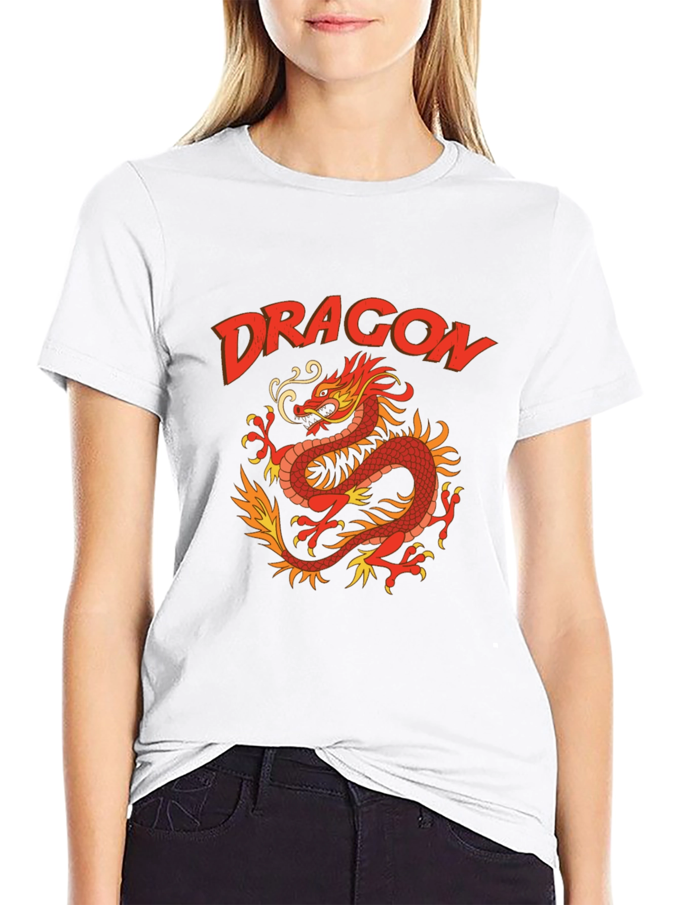 Dragon Graphic Print T-Shirt - Classic Crew Neck Tee