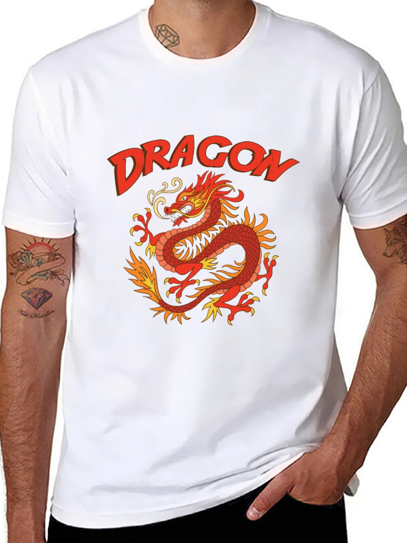 Dragon Graphic Print T-Shirt - Classic Crew Neck Tee