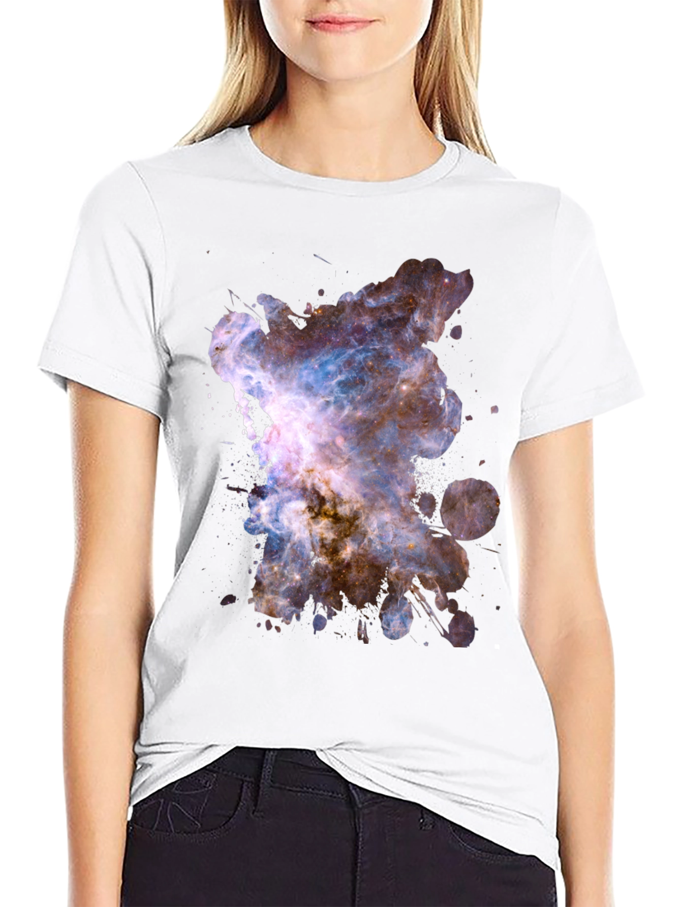 Nebula Galaxy Graphic Print Black T-Shirt