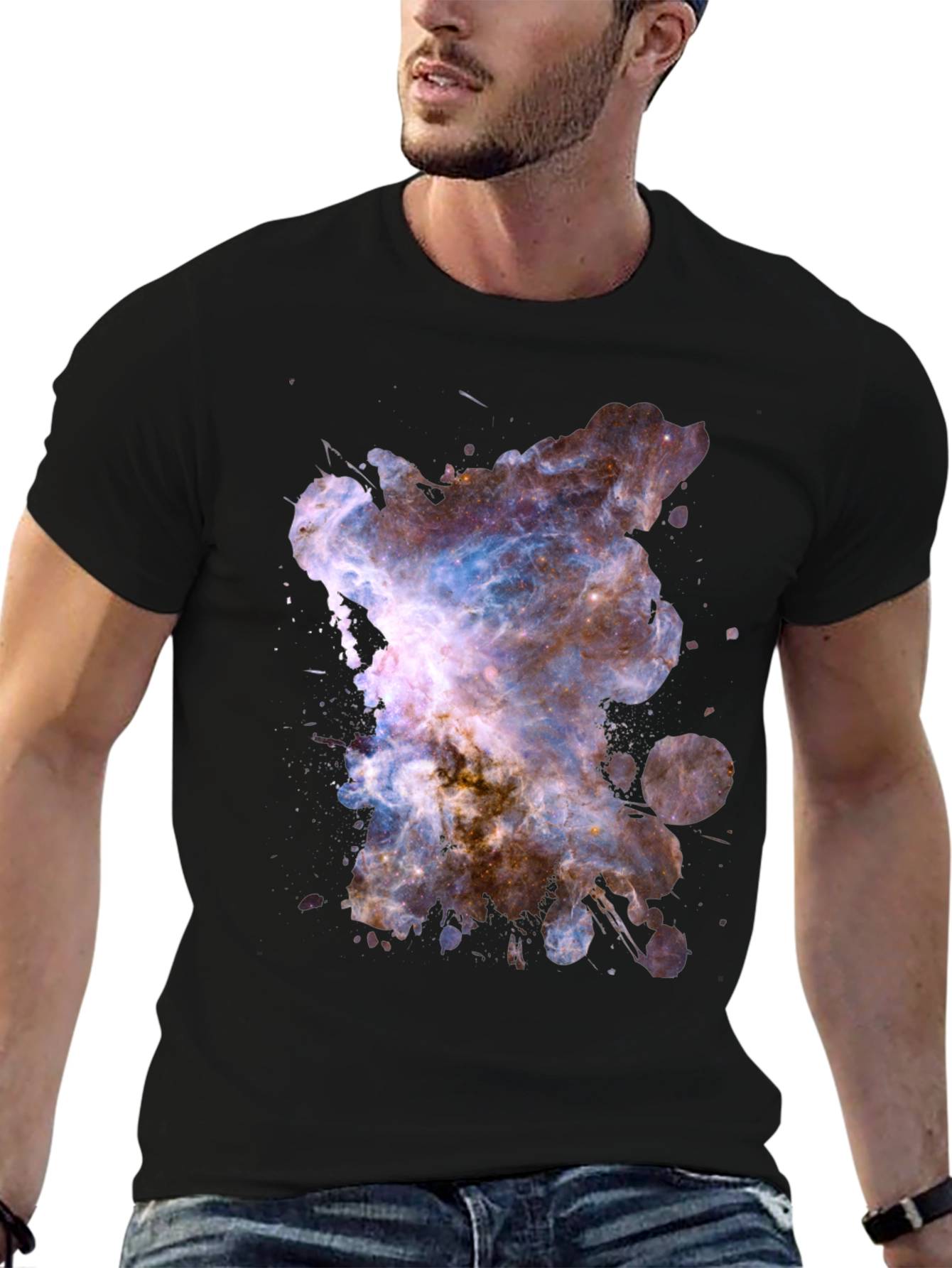Nebula Galaxy Graphic Print Black T-Shirt