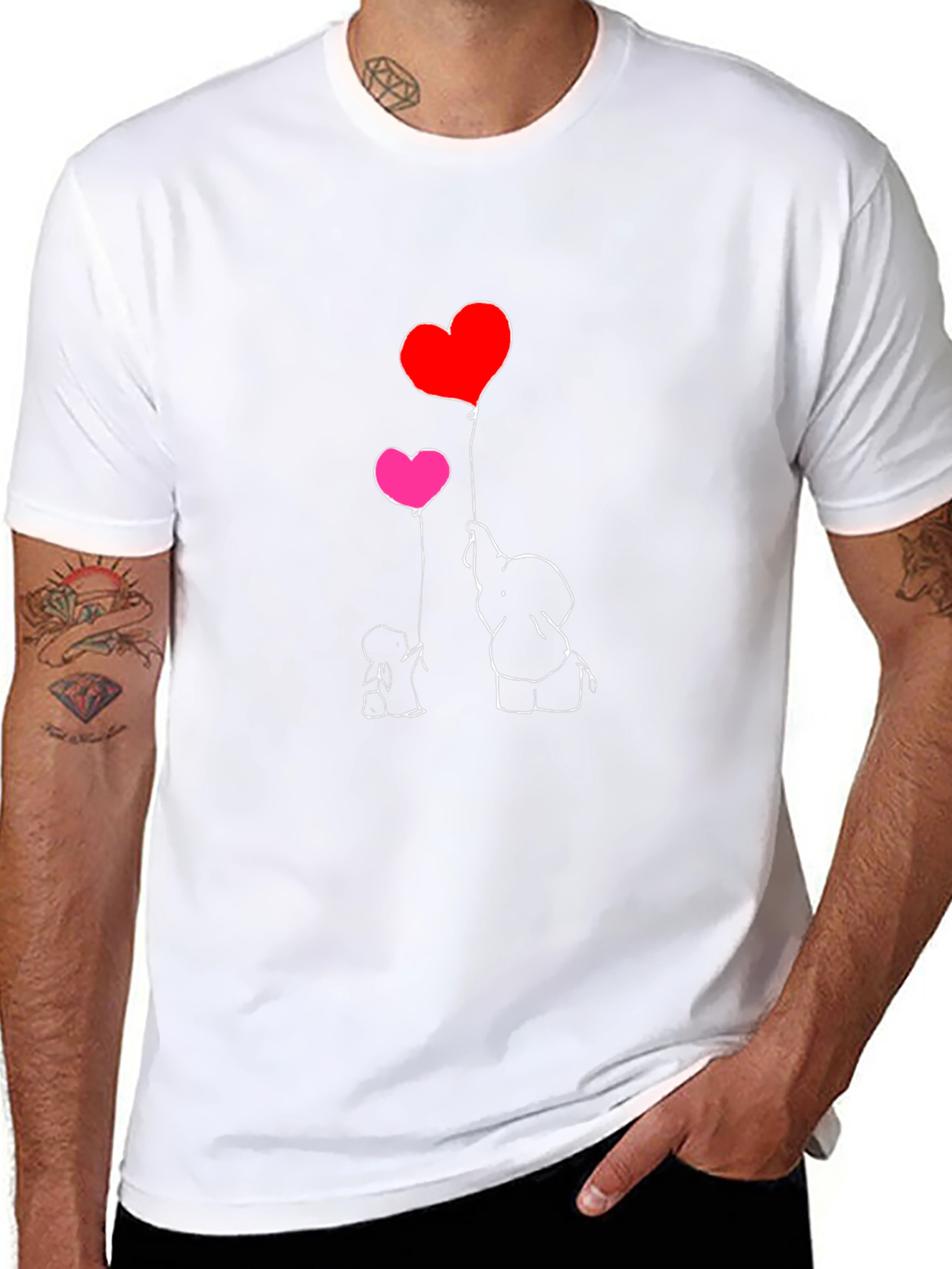 Elephant Love Heart Balloon T-Shirt - Black