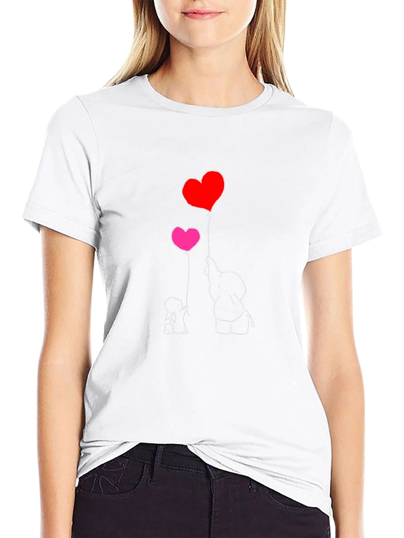 Elephant Love Heart Balloon T-Shirt - Black