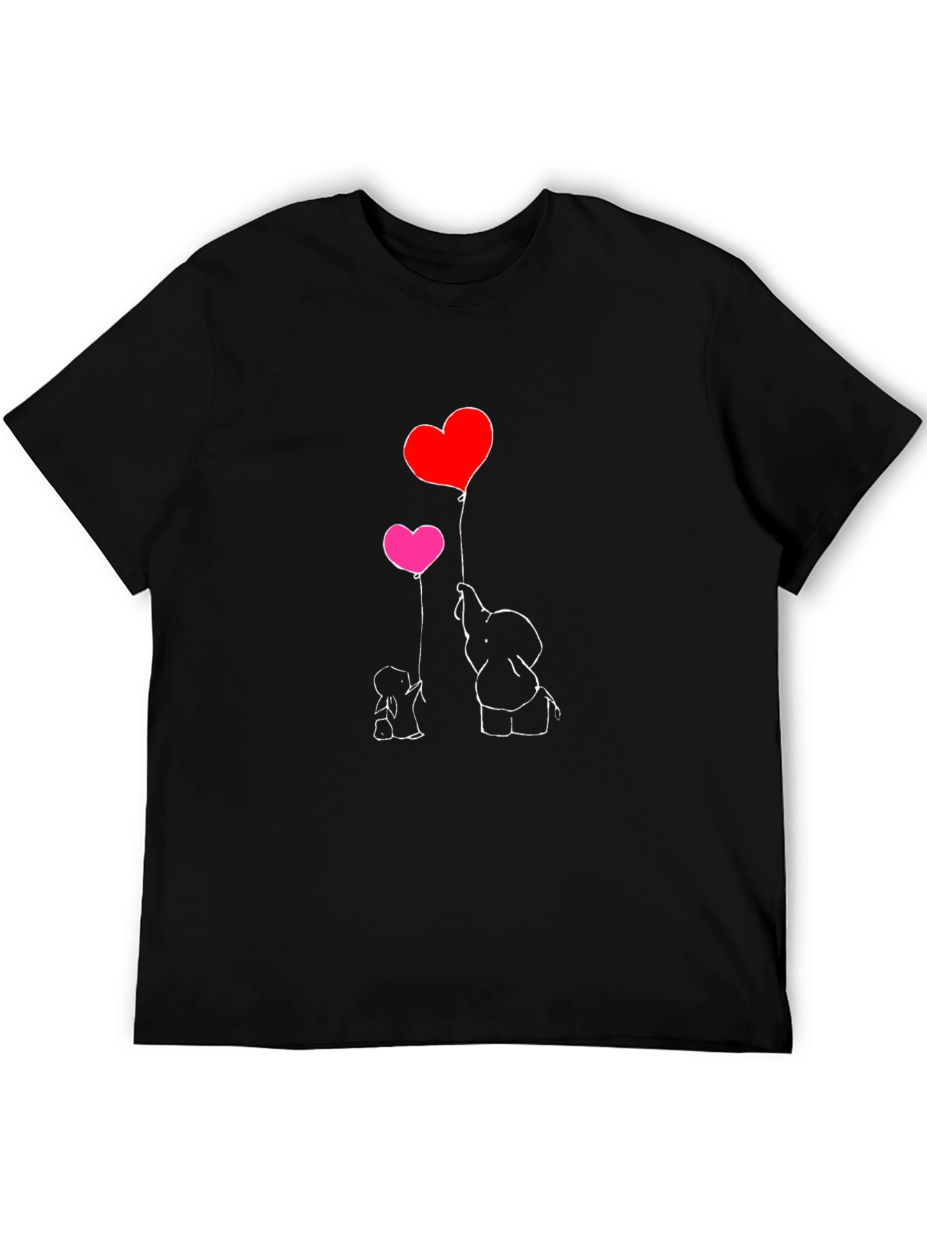 Elephant Love Heart Balloon T-Shirt - Black