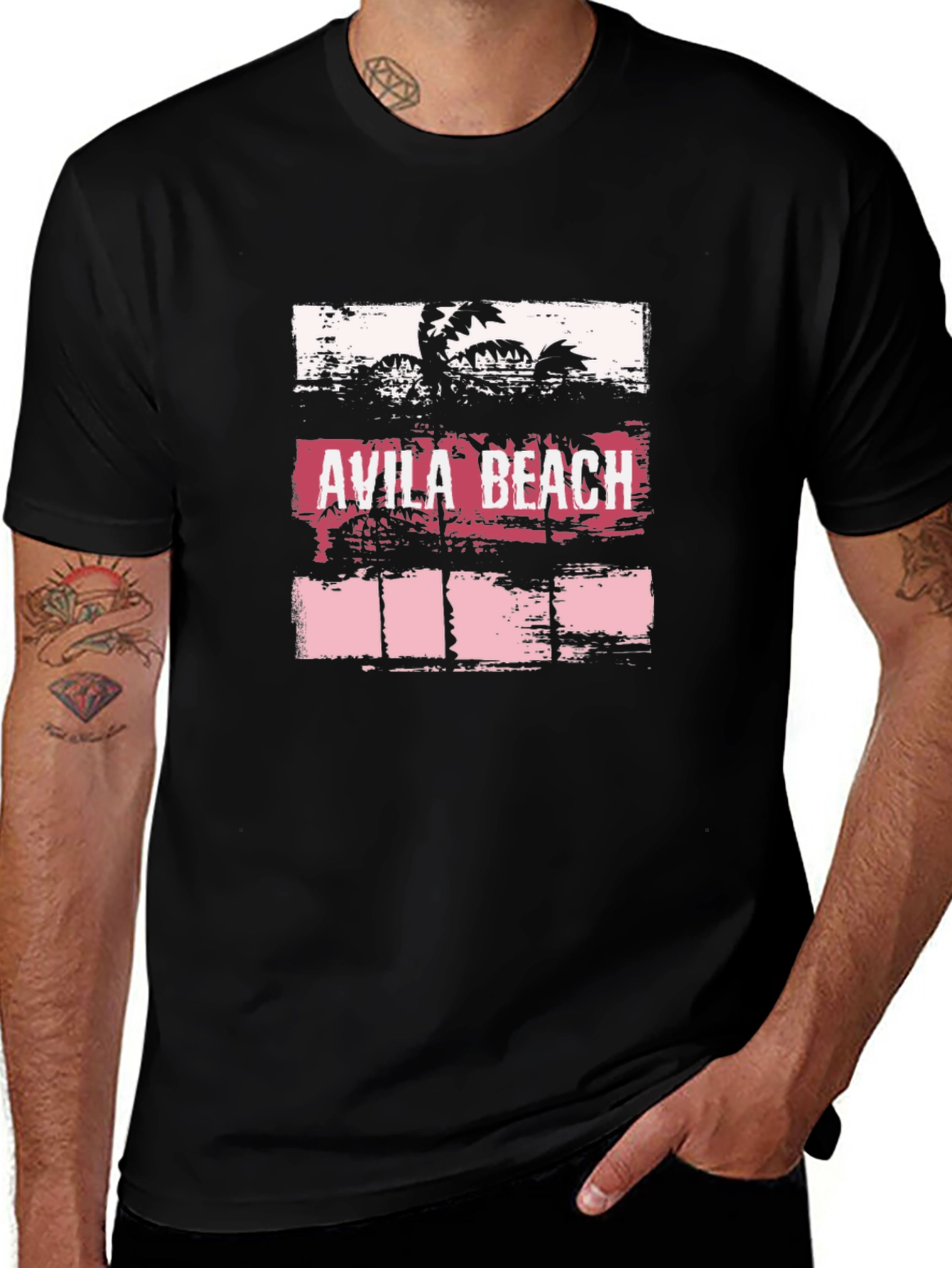 Avila Beach Graphic Tee - Black Cotton T-Shirt