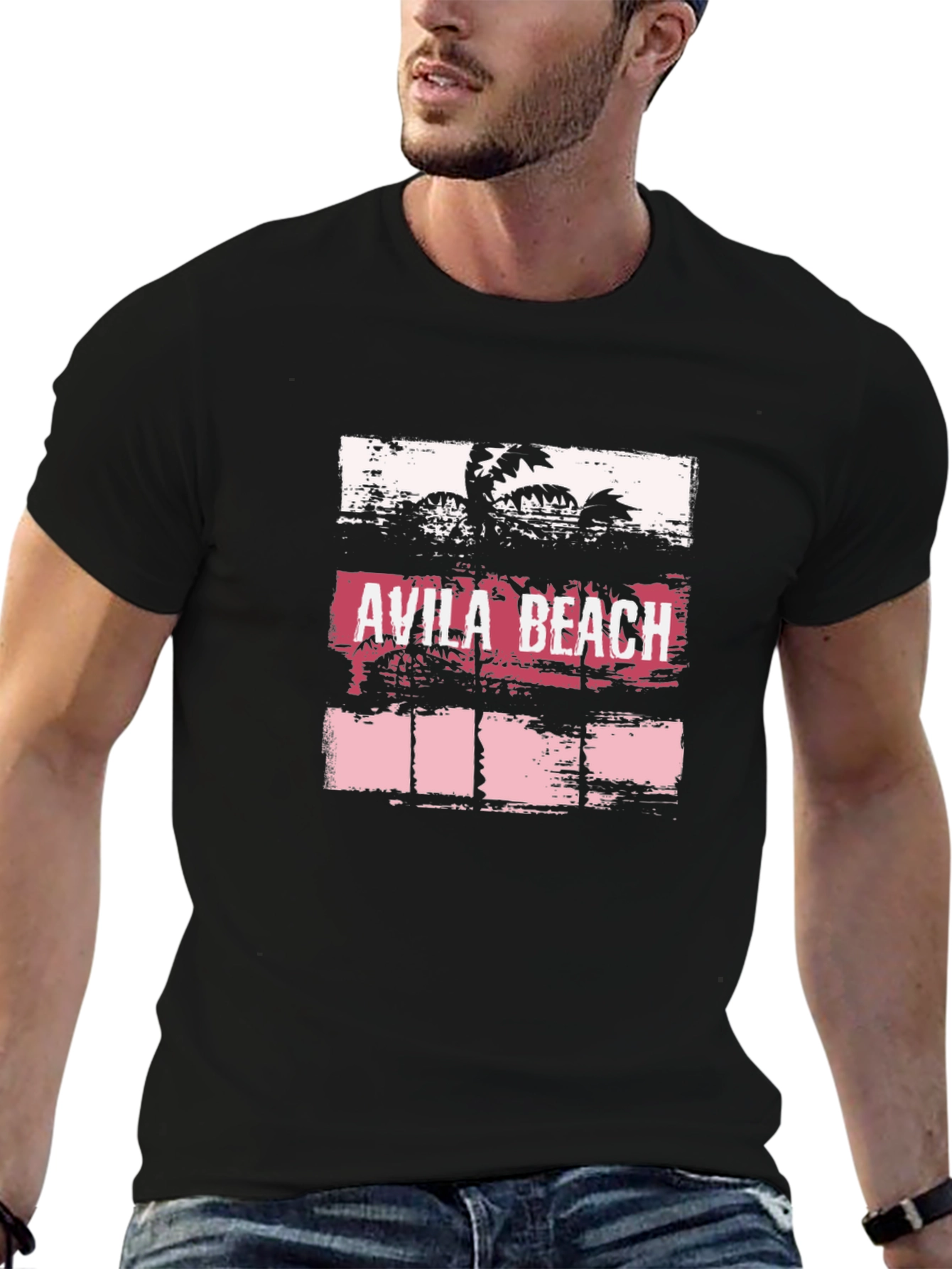 Avila Beach Graphic Tee - Black Cotton T-Shirt