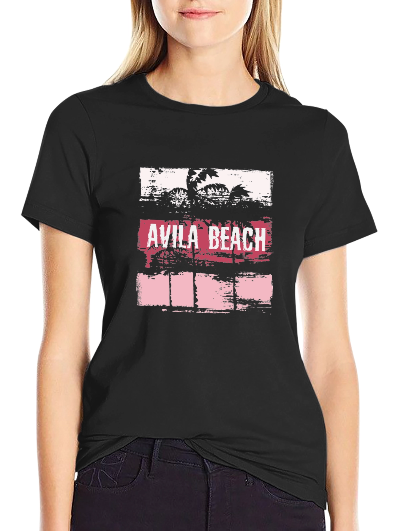 Avila Beach Graphic Tee - Black Cotton T-Shirt