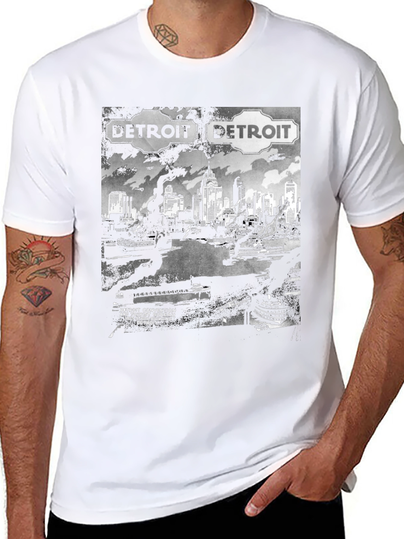 Detroit Skyline Graphic T-Shirt - Retro Convention Style