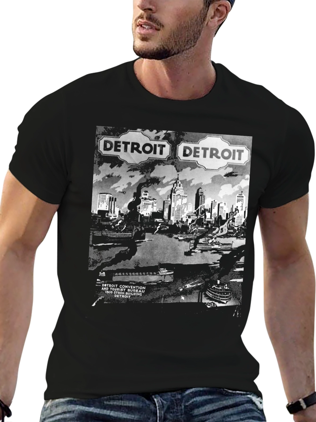 Detroit Skyline Graphic T-Shirt - Retro Convention Style