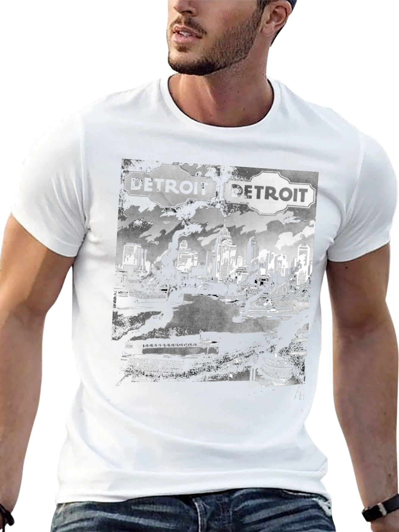 Detroit Skyline Graphic T-Shirt - Retro Convention Style