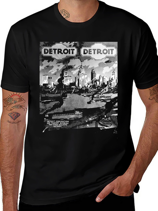 Detroit Skyline Graphic T-Shirt - Retro Convention Style