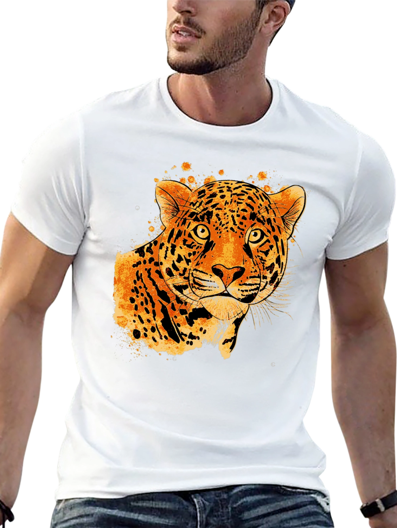 Black Tee with Abstract Leopard Graphic