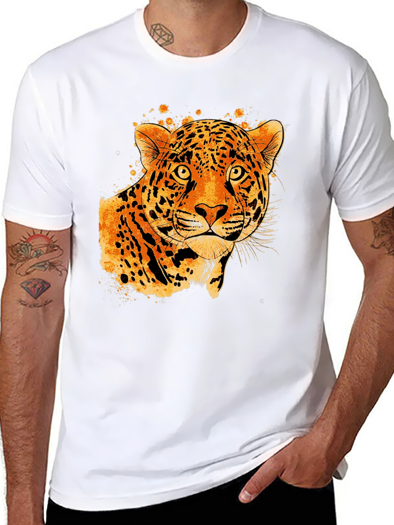 Black Tee with Abstract Leopard Graphic