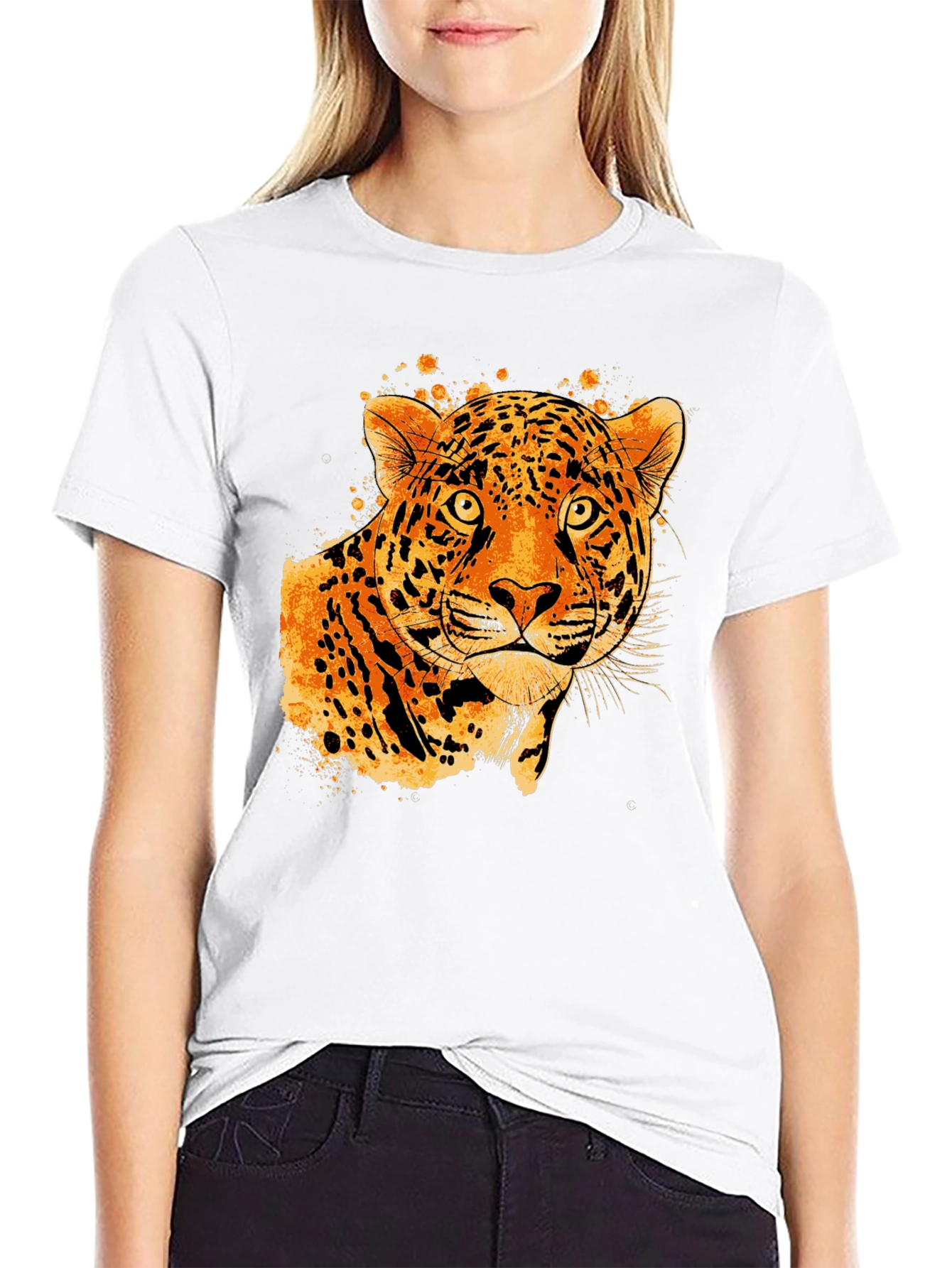 Black Tee with Abstract Leopard Graphic