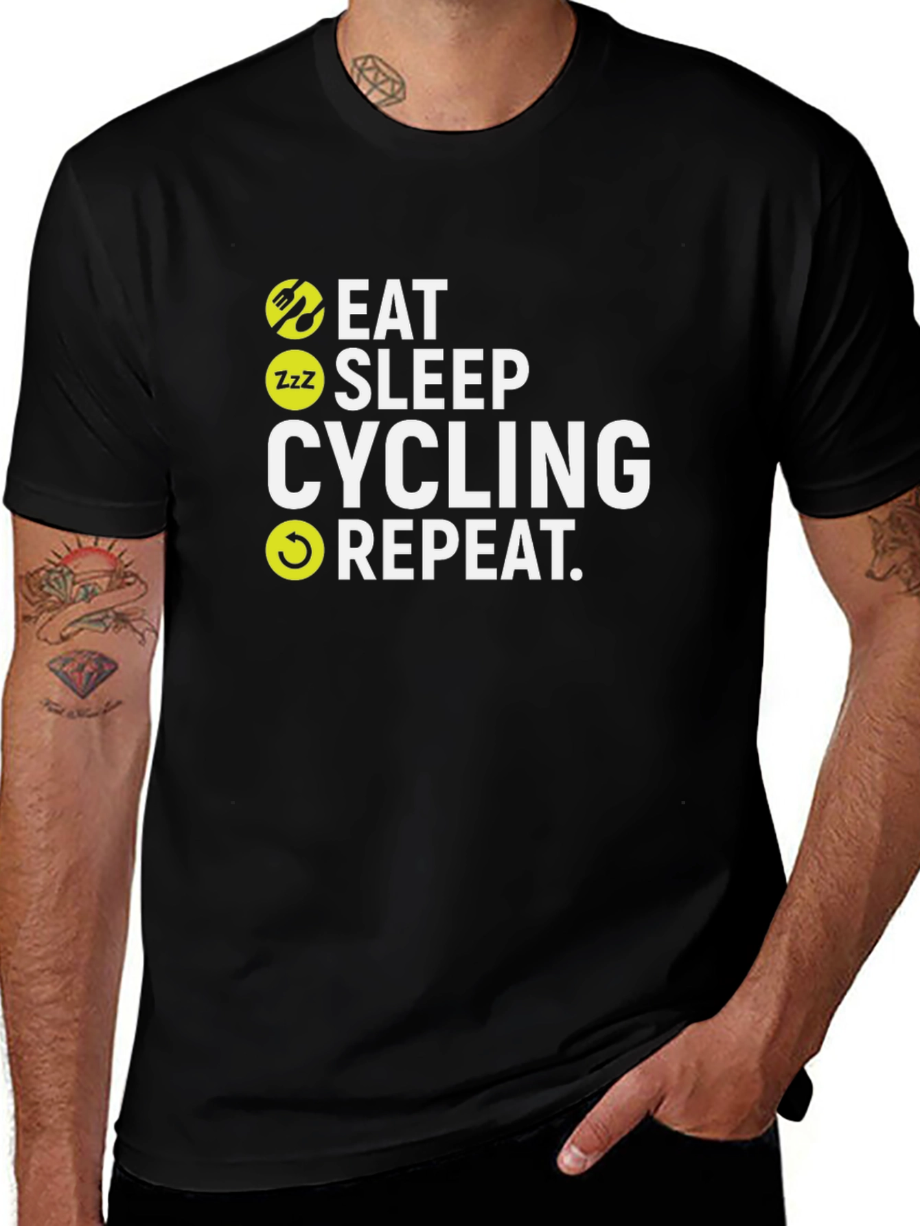 Eat Sleep Cycling Repeat Black T-Shirt
