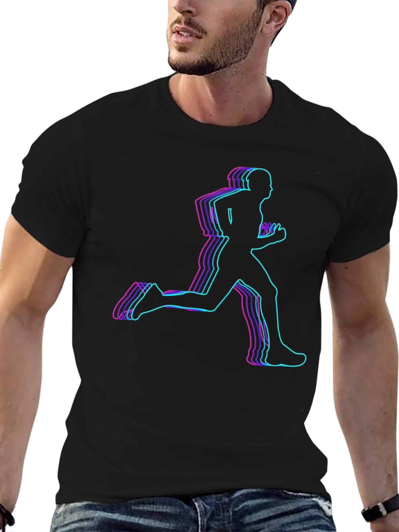 Mens Running Man Graphic Tee - Black