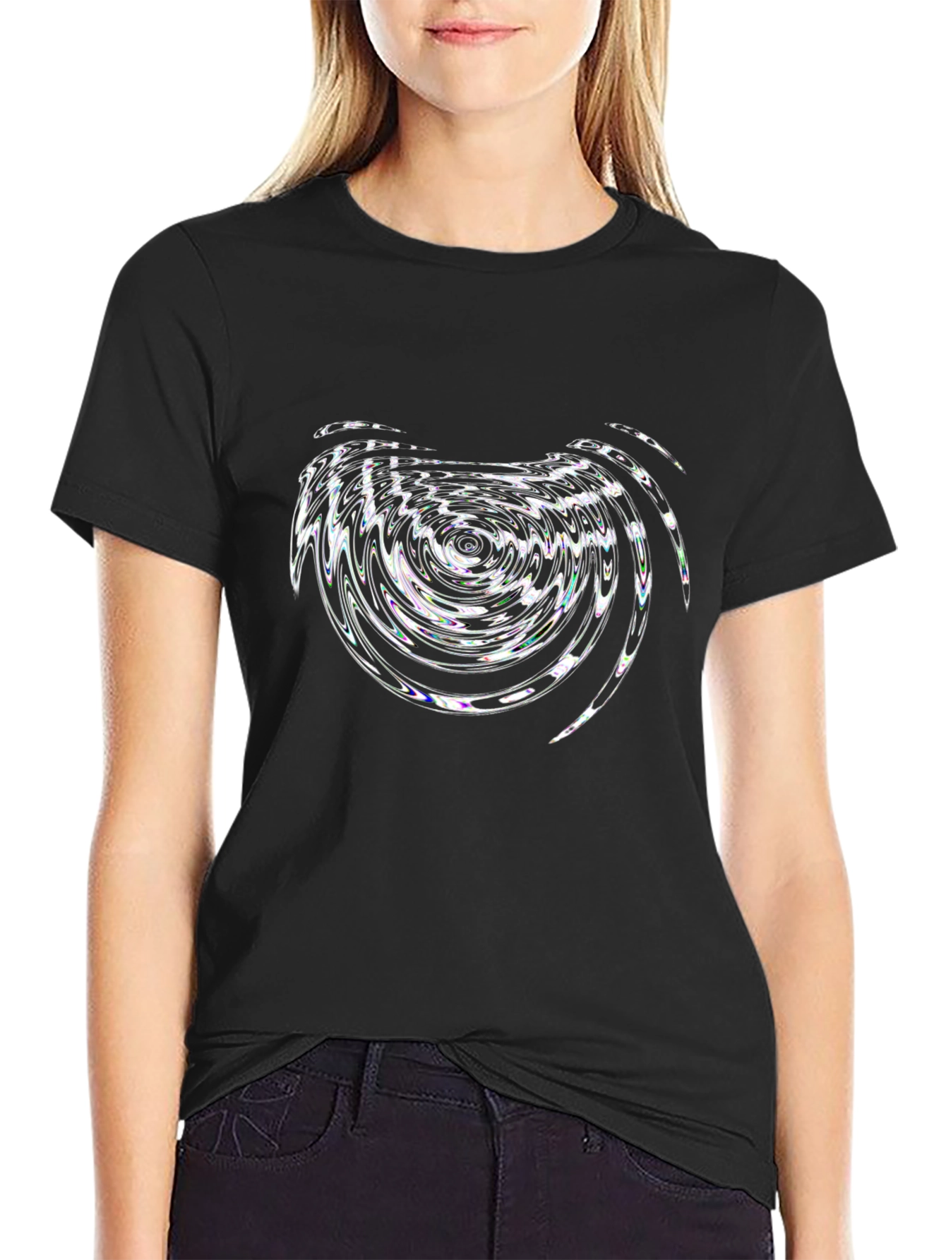 Abstract Vortex Graphic Tee - Black Cotton Blend