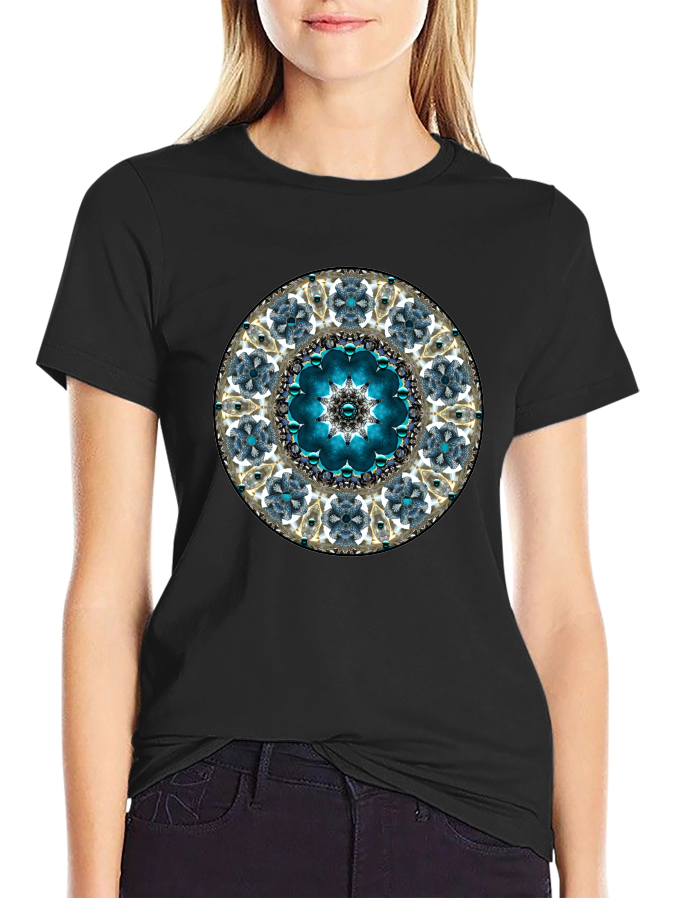 Blue Mandala Graphic Tee - Unique Geometric Design