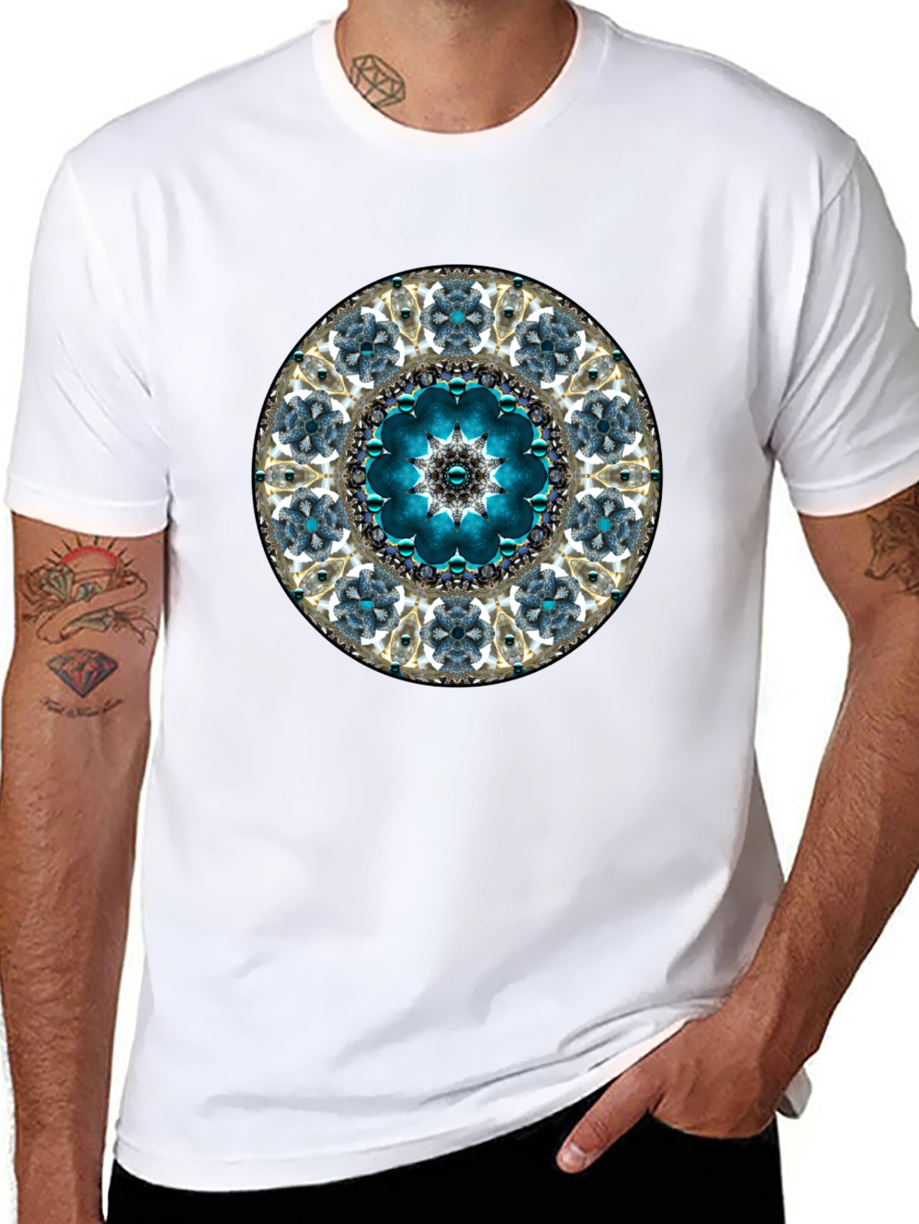 Blue Mandala Graphic Tee - Unique Geometric Design