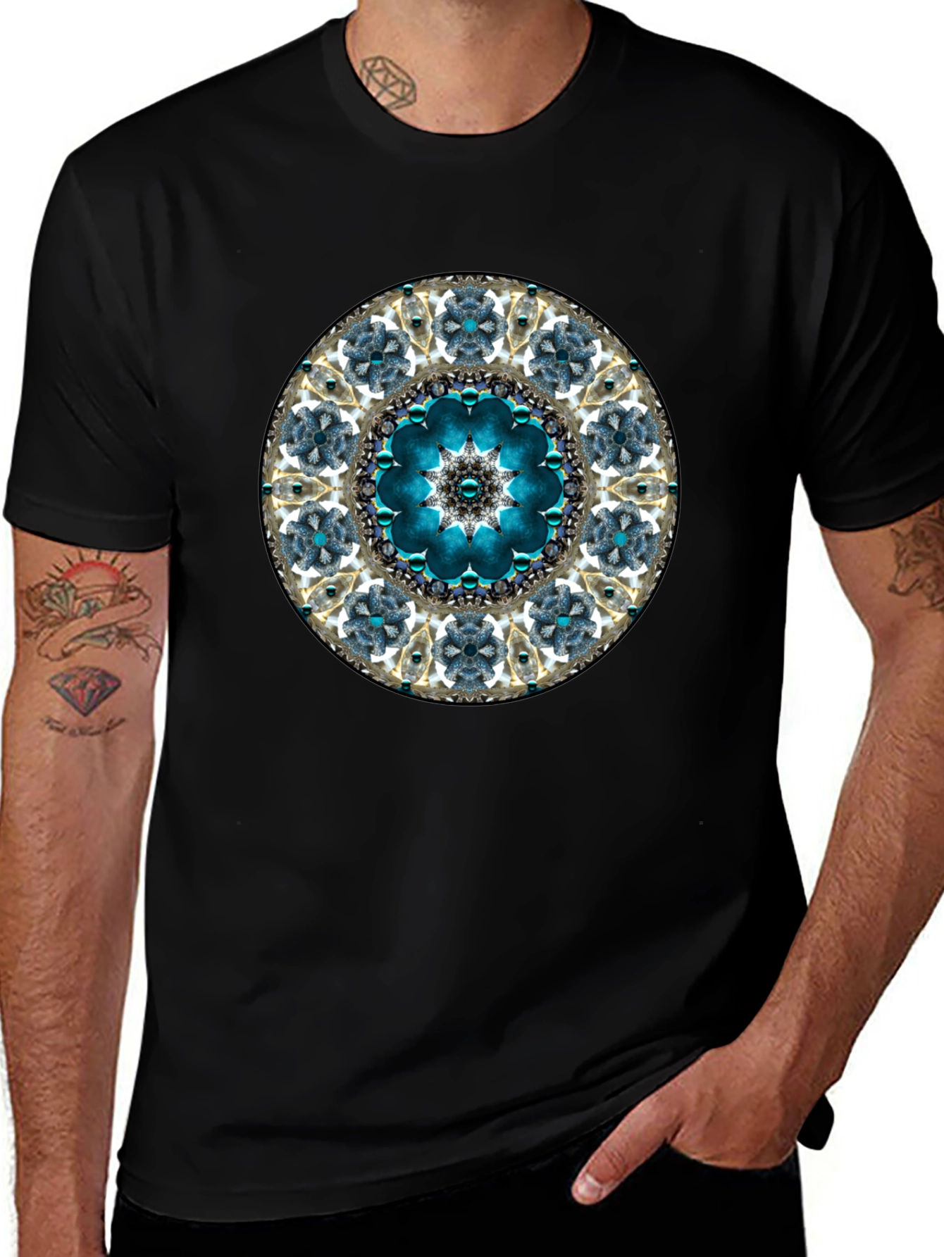 Blue Mandala Graphic Tee - Unique Geometric Design