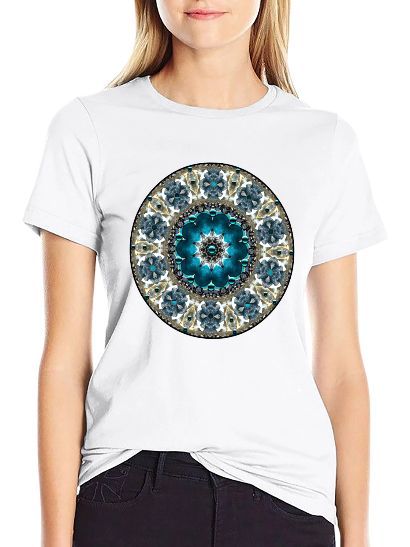 Blue Mandala Graphic Tee - Unique Geometric Design